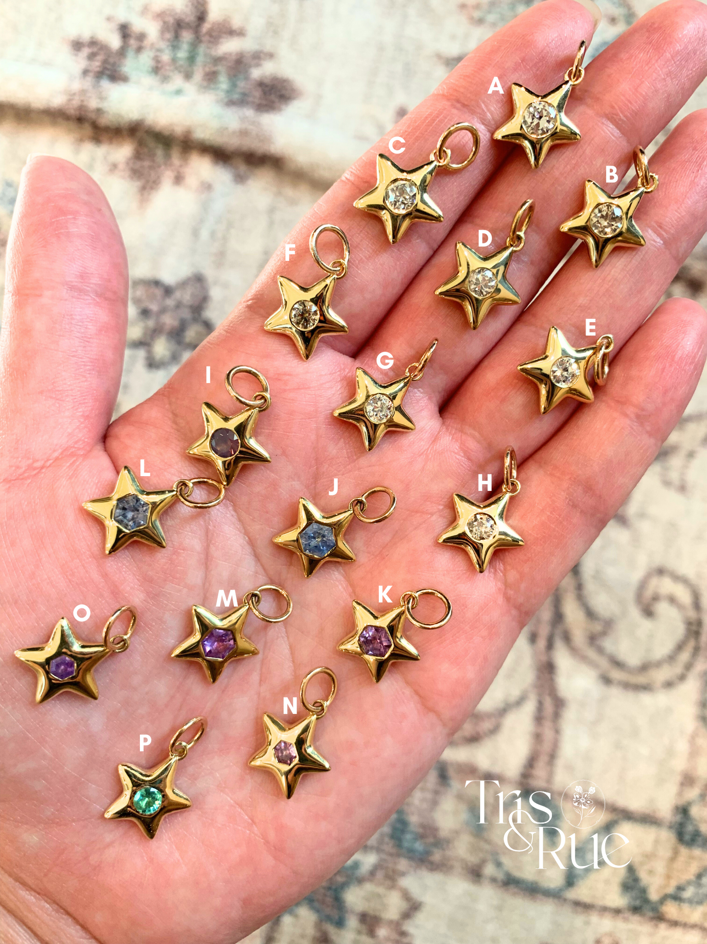 18k Little Star© volume 12: old cut diamonds, limited Hex edition sapphires, emerald