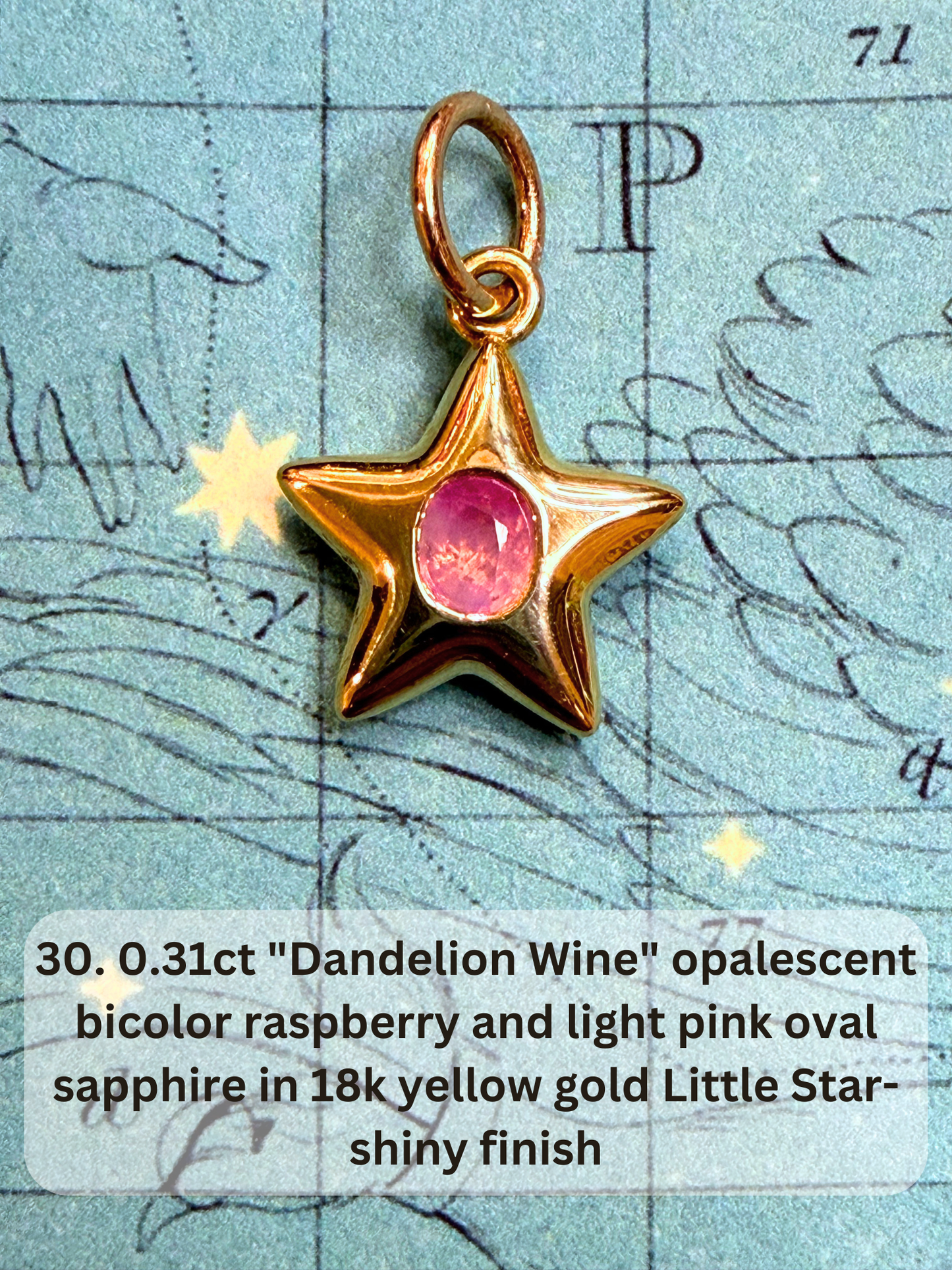 18k Little Star© volume 21 old cut diamond, sapphire, spinel