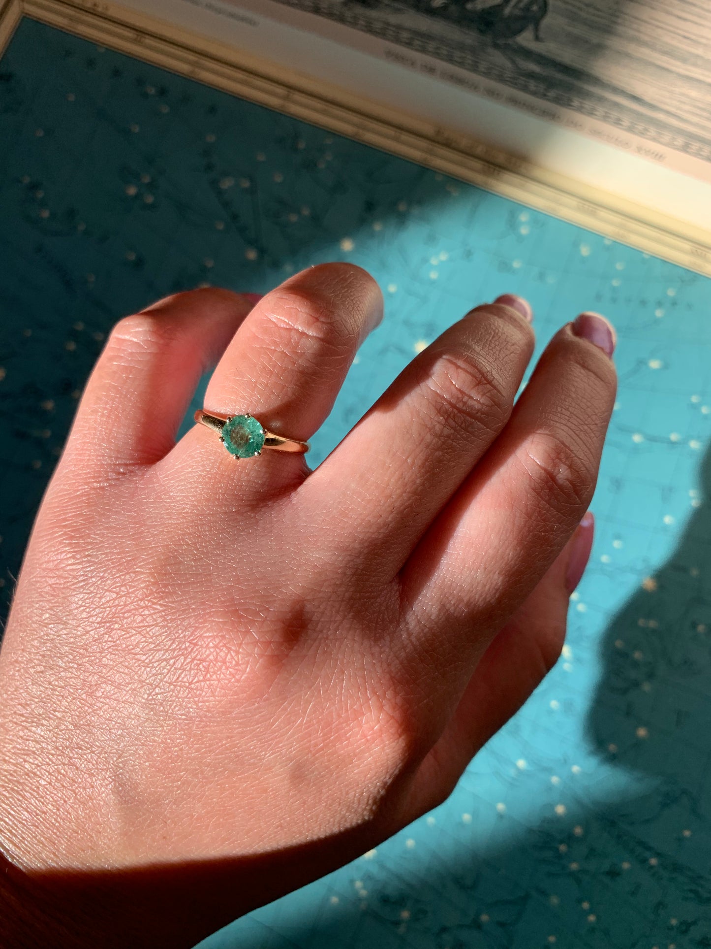 14k "The Shire" restored 0.70ct natural emerald ring in yellow gold (vintage, only one available)