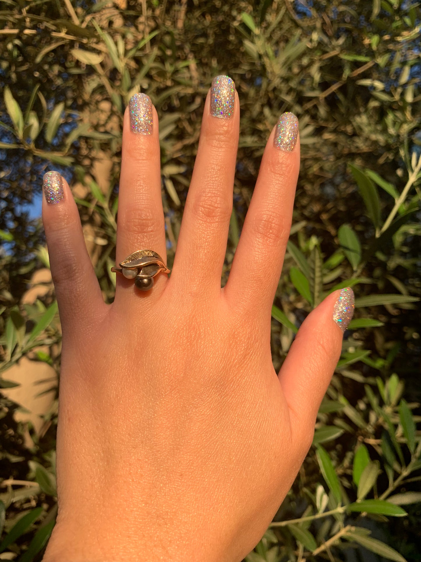 "Sea witch" 10k pearl toi et moi ring with yin and yang contrast colors (vintage, only one available)