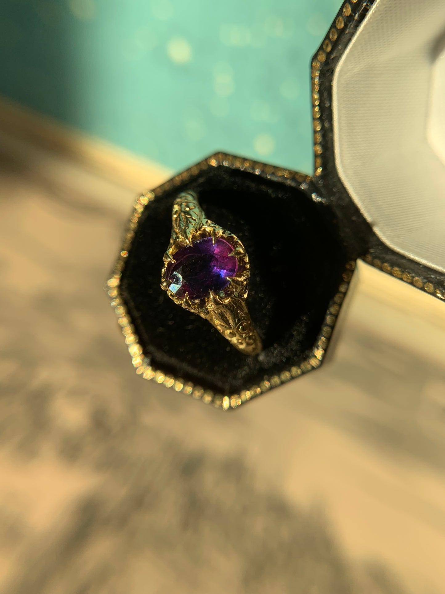 "The Folklore" 18k yellow gold natural galaxy sapphire ring