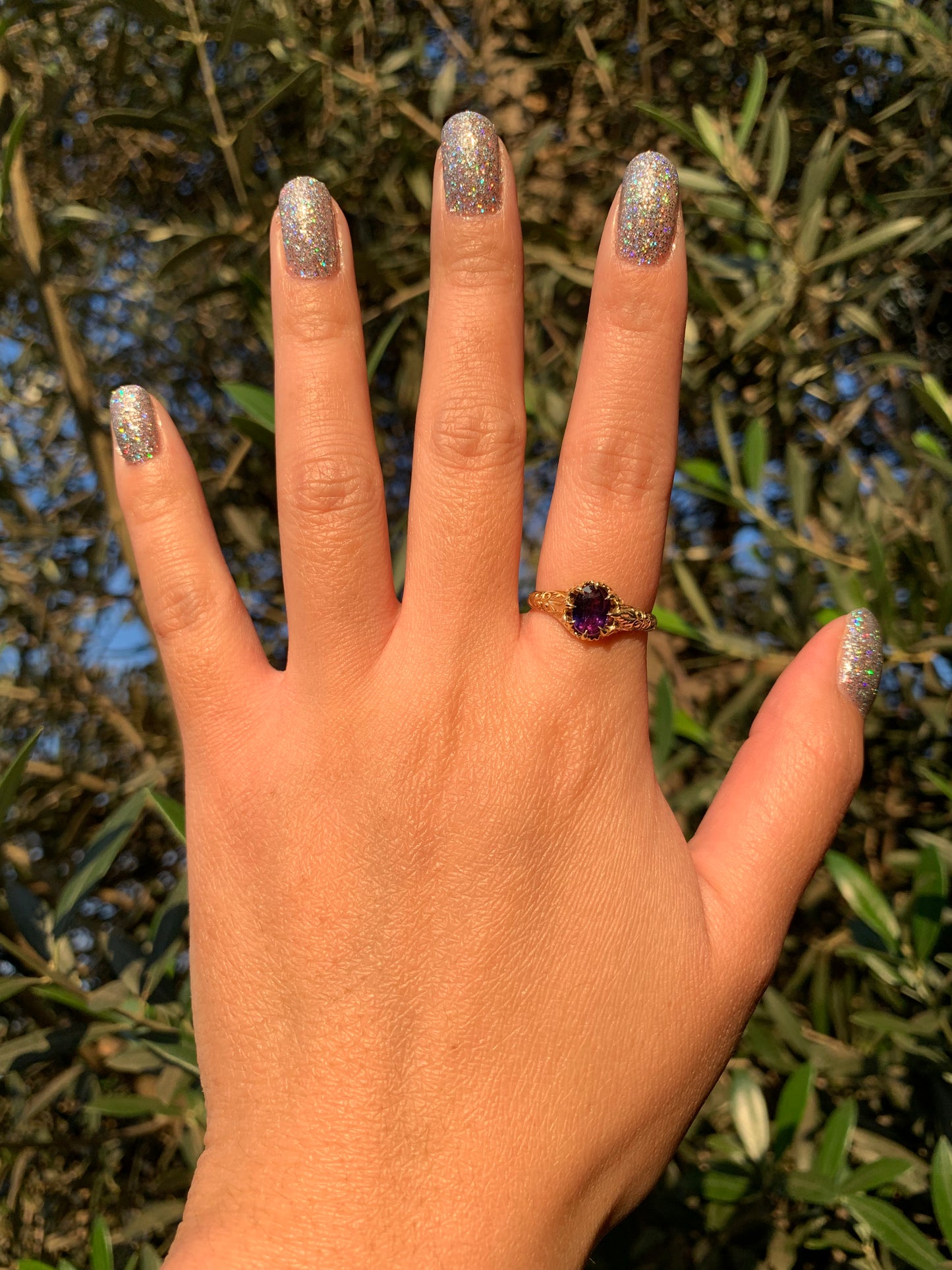 "The Folklore" 18k yellow gold natural galaxy sapphire ring