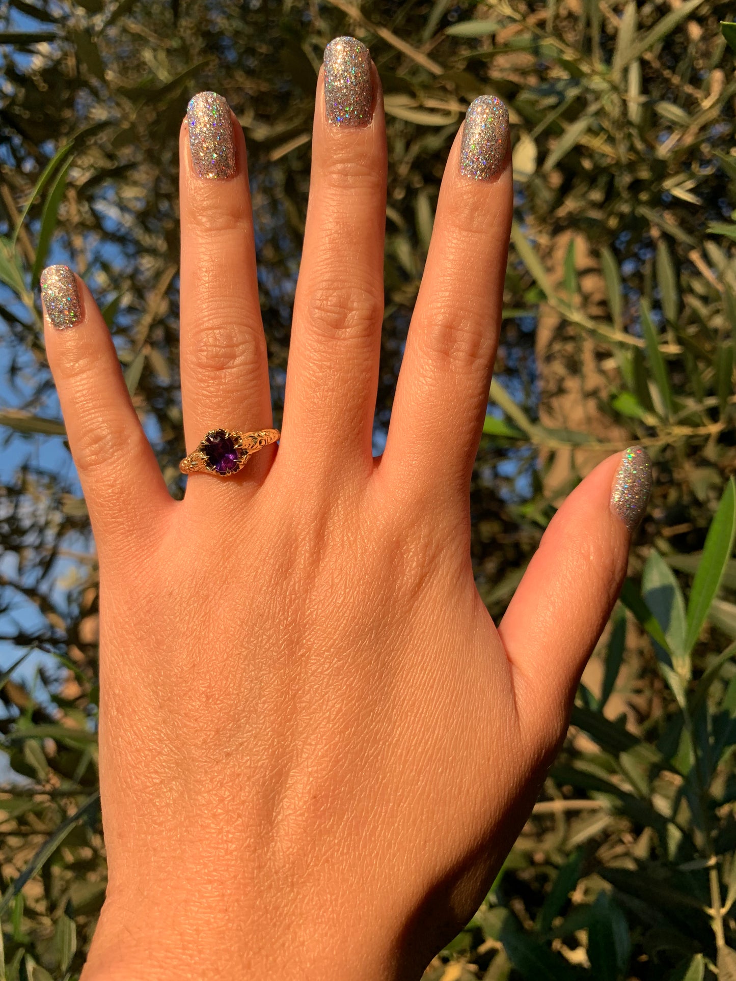 "The Folklore" 18k yellow gold natural galaxy sapphire ring