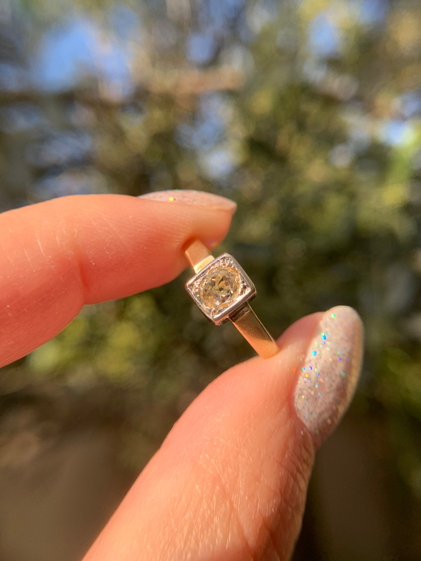LAYAWAY 1 "I have a secret" 18k old mine cut diamond art deco solitaire ring