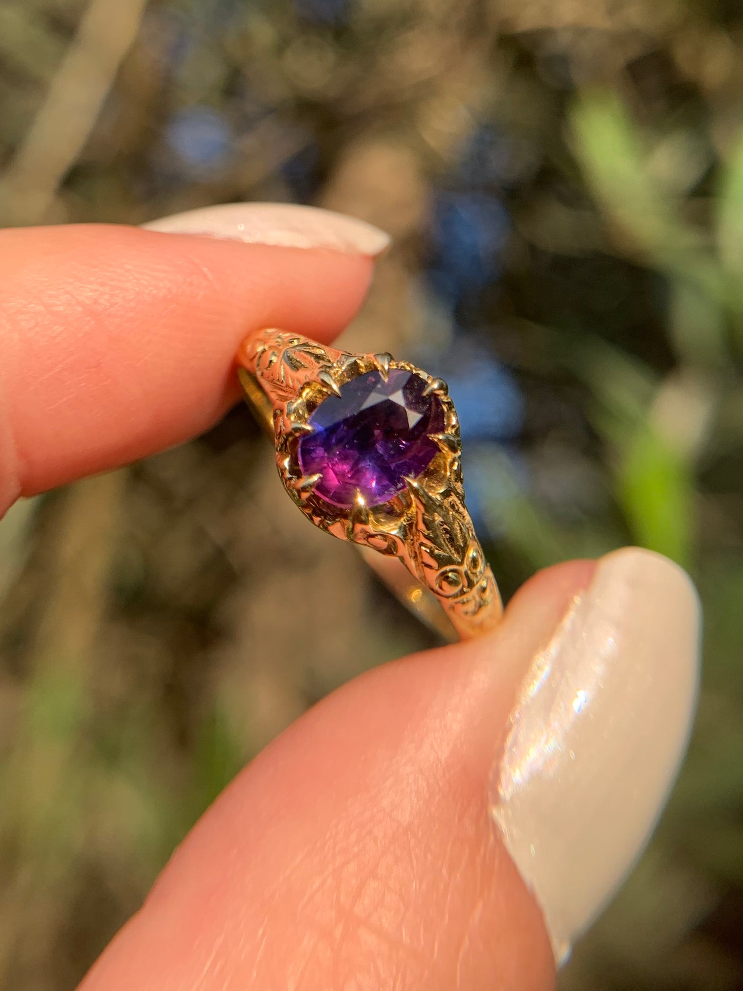 "The Folklore" 18k yellow gold natural galaxy sapphire ring