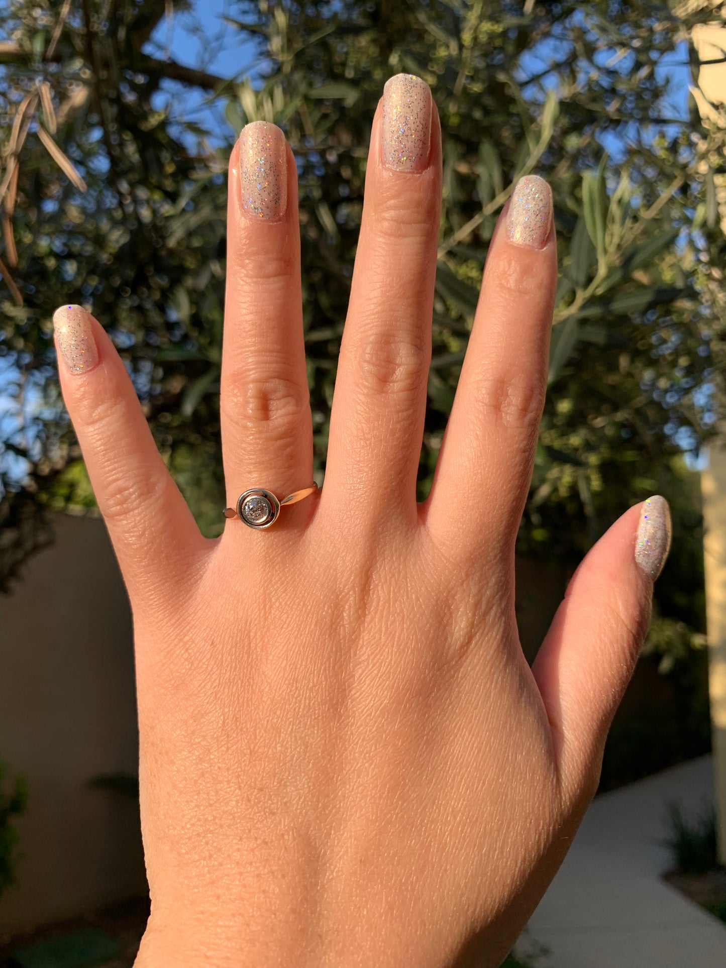 "Gatsby" 14k old european cut diamond art deco solitaire target ring