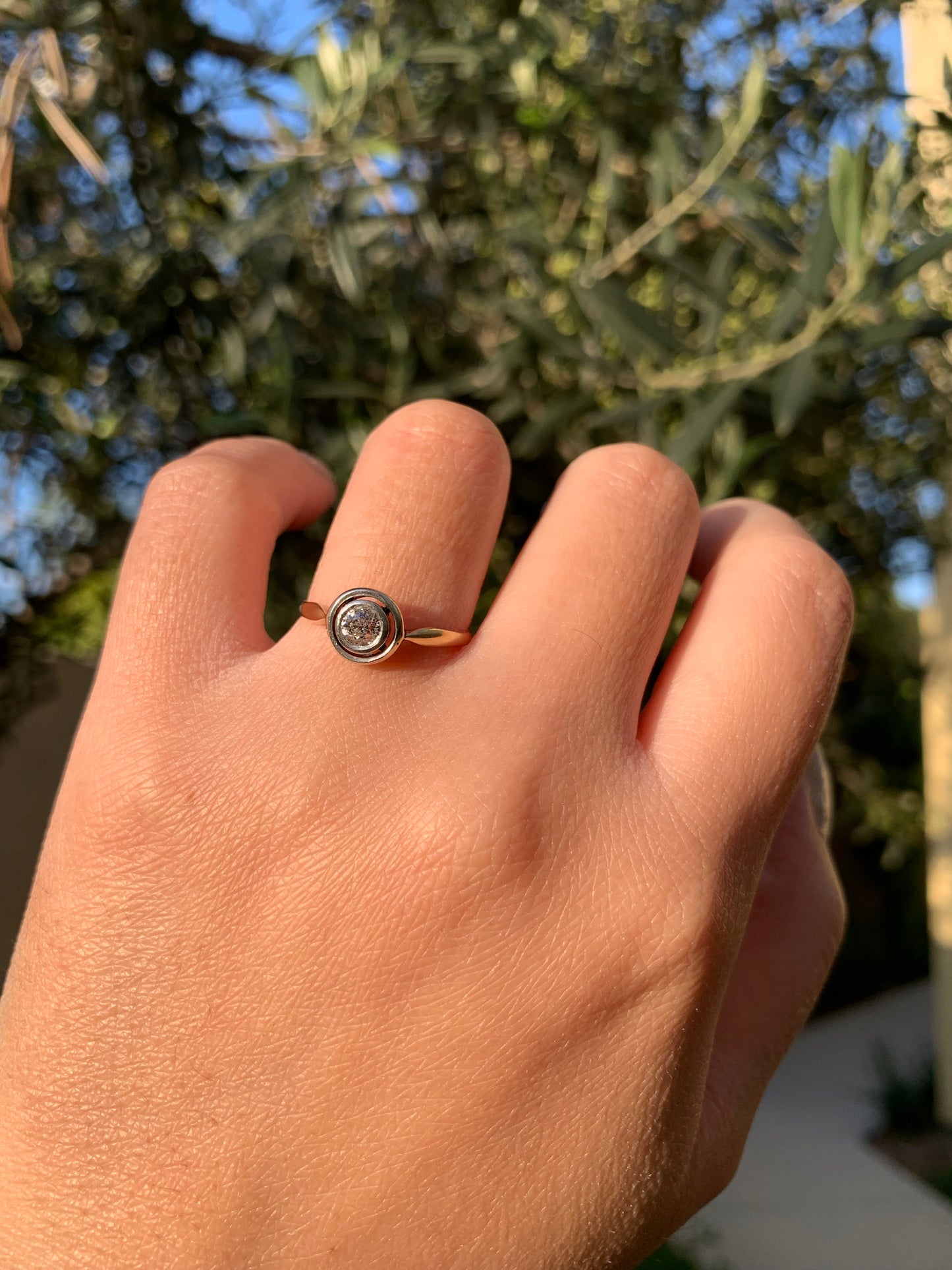 "Gatsby" 14k old european cut diamond art deco solitaire target ring