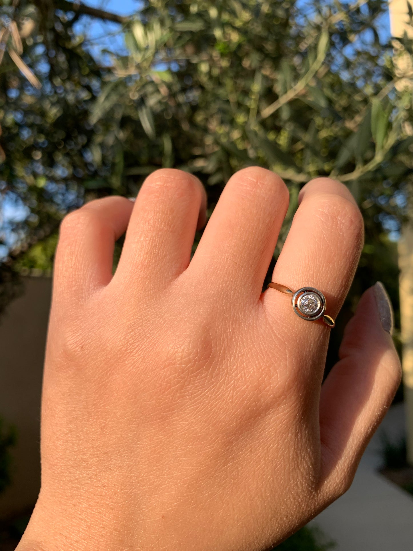 "Gatsby" 14k old european cut diamond art deco solitaire target ring