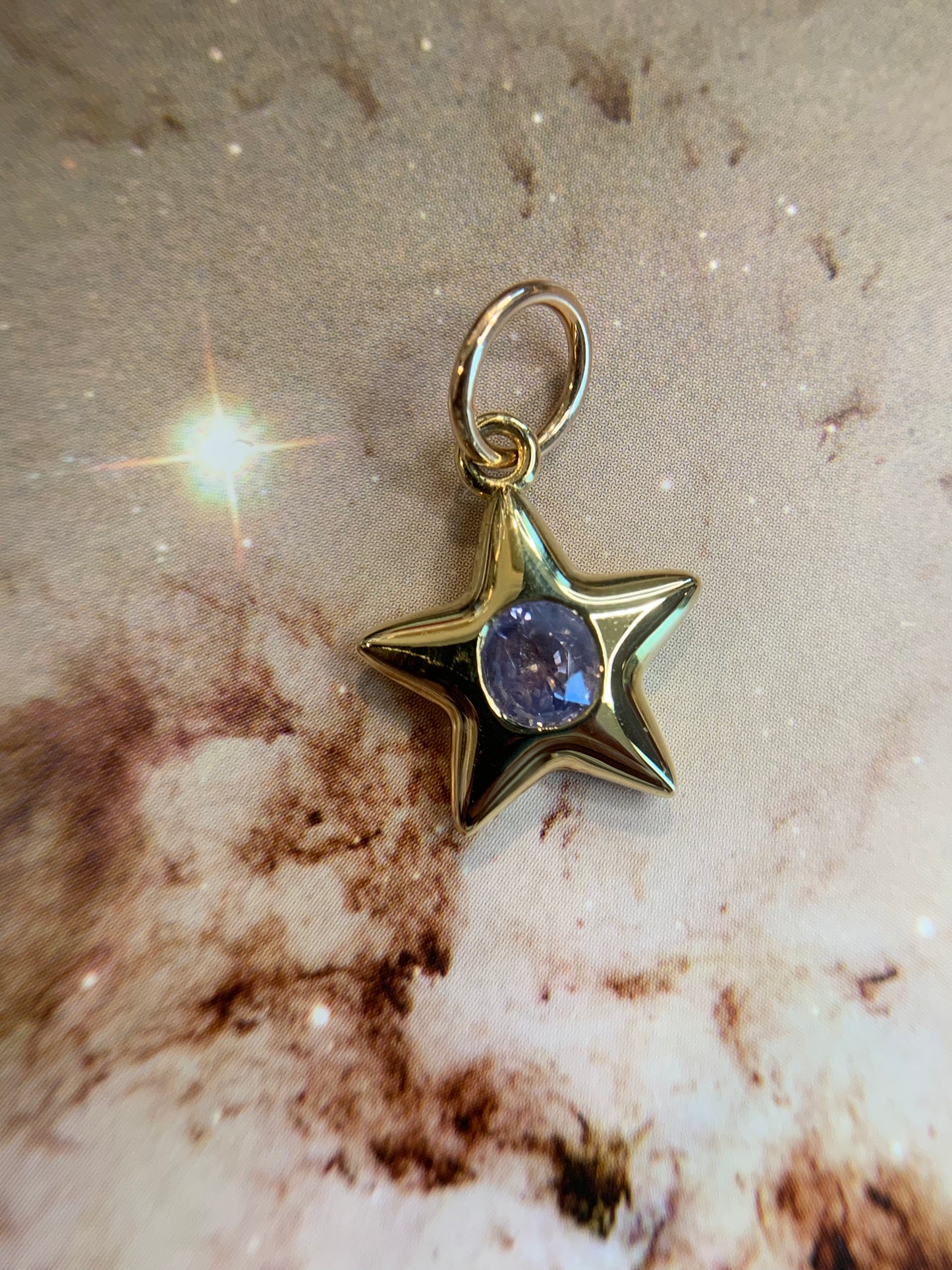 Helene M custom order - star A. 0.49ct "When the Moon Hatched" opalescent light blue sapphire in 18k yellow gold Little Star- shiny finish