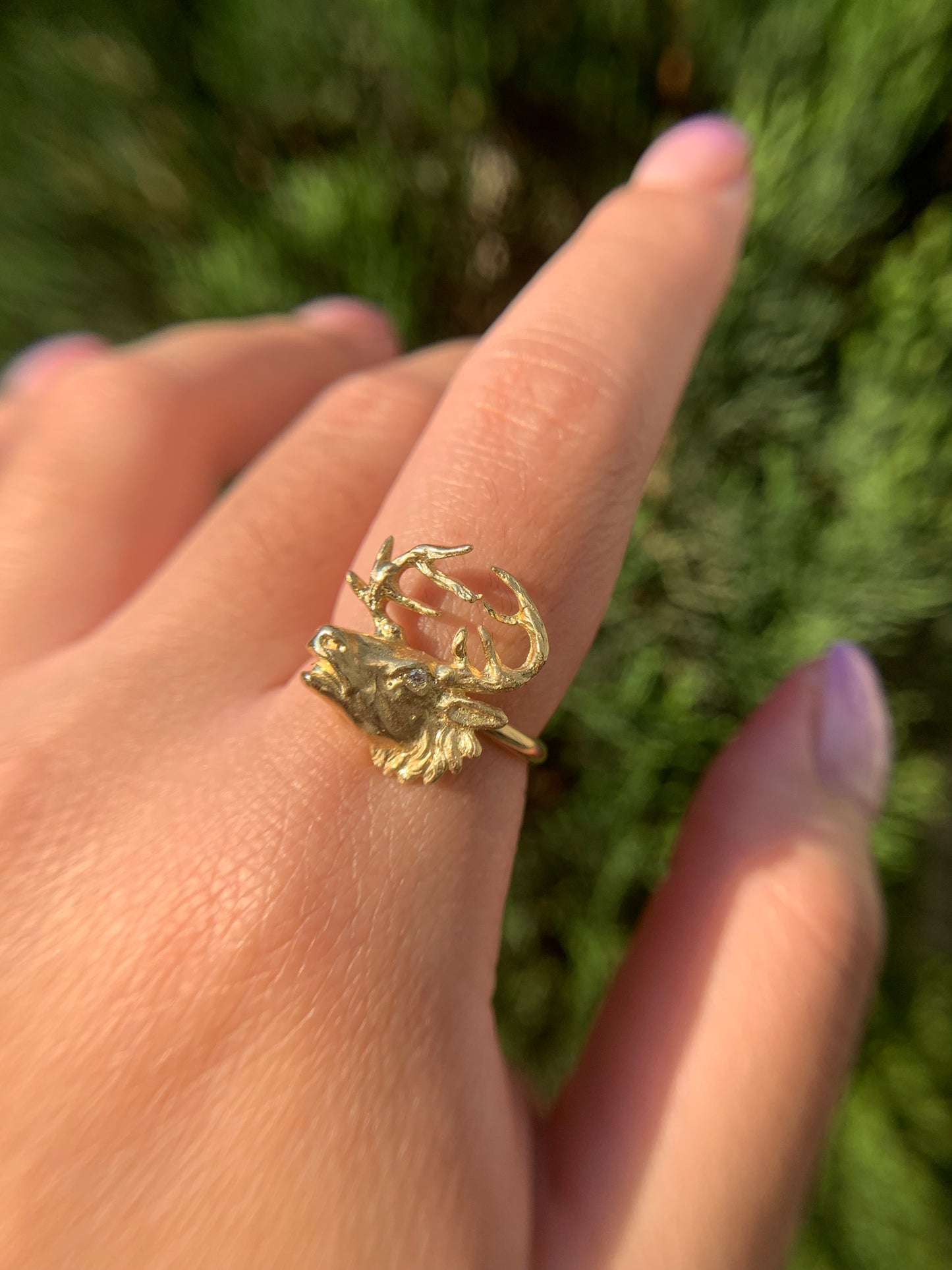 "Patronus" 14k figural stag ring or pendant with diamond (made-to-order)
