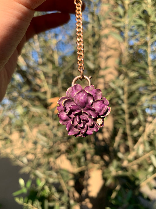 "Everlasting Flower" 14k Art Nouveau enamel flower pendant (antique, only one available)