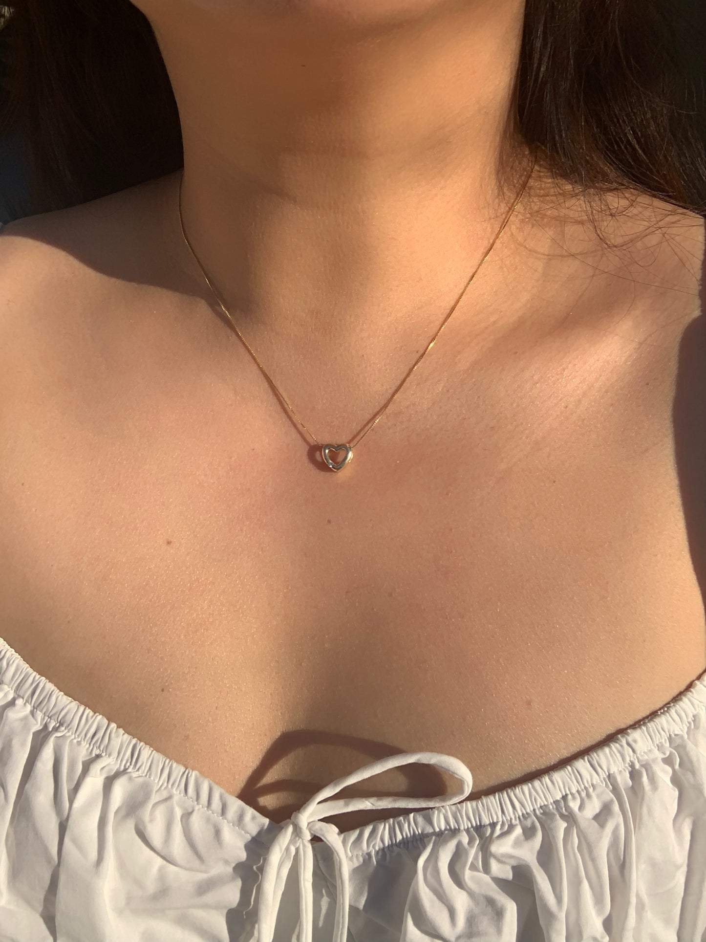 "Lover" 14k Slider heart pendant with .04ct diamond on a box link chain