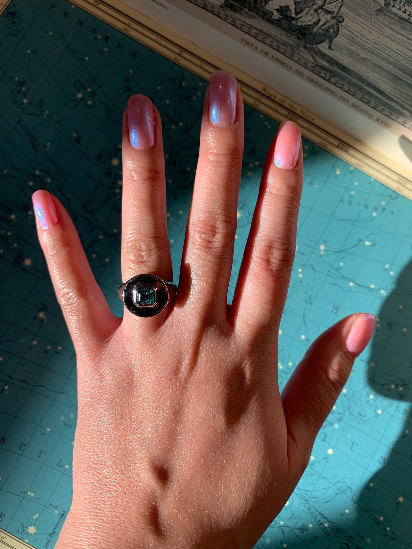 14k Fare Well Fine natural emerald signet in white gold