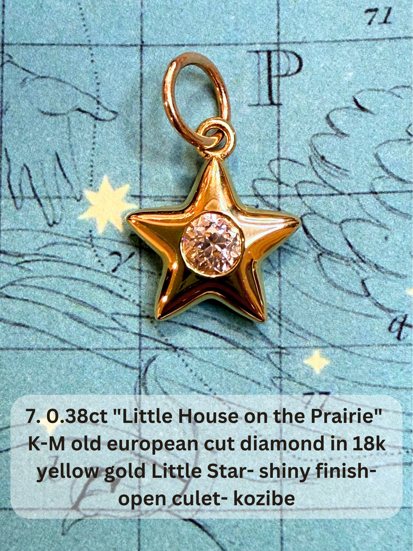 18k Little Star© volume 21 old cut diamond, sapphire, spinel