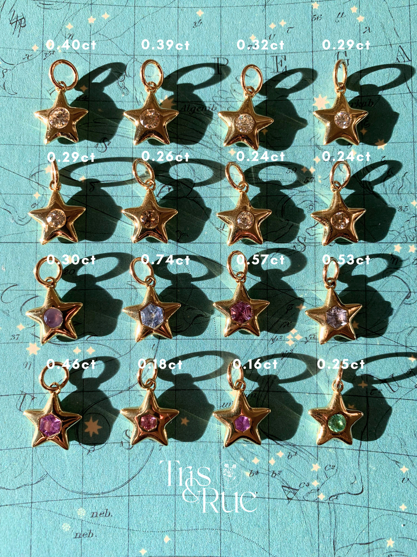 18k Little Star© volume 12: old cut diamonds, limited Hex edition sapphires, emerald
