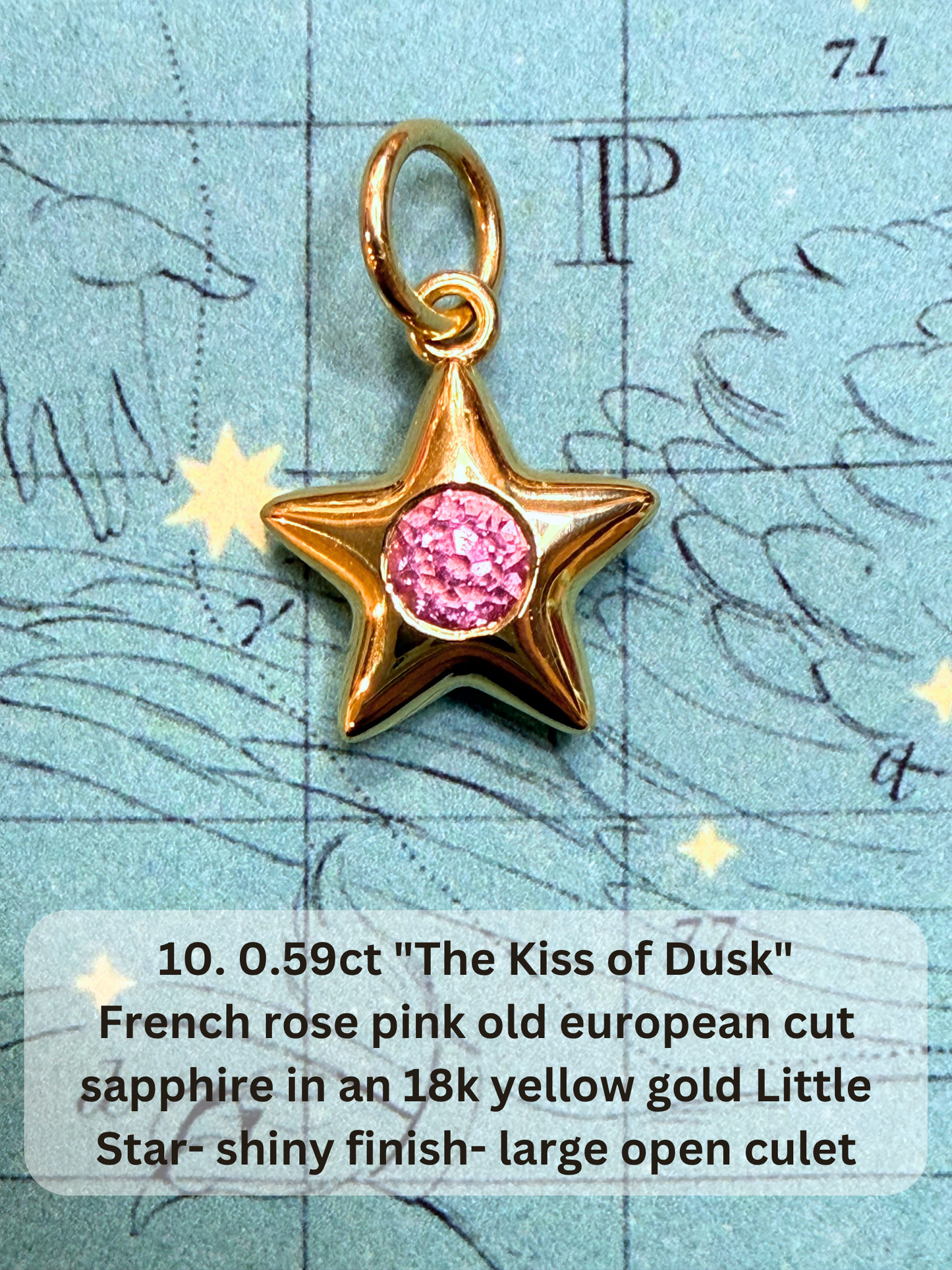 18k Little Star© volume 22 old cut diamond, sapphire, spinel