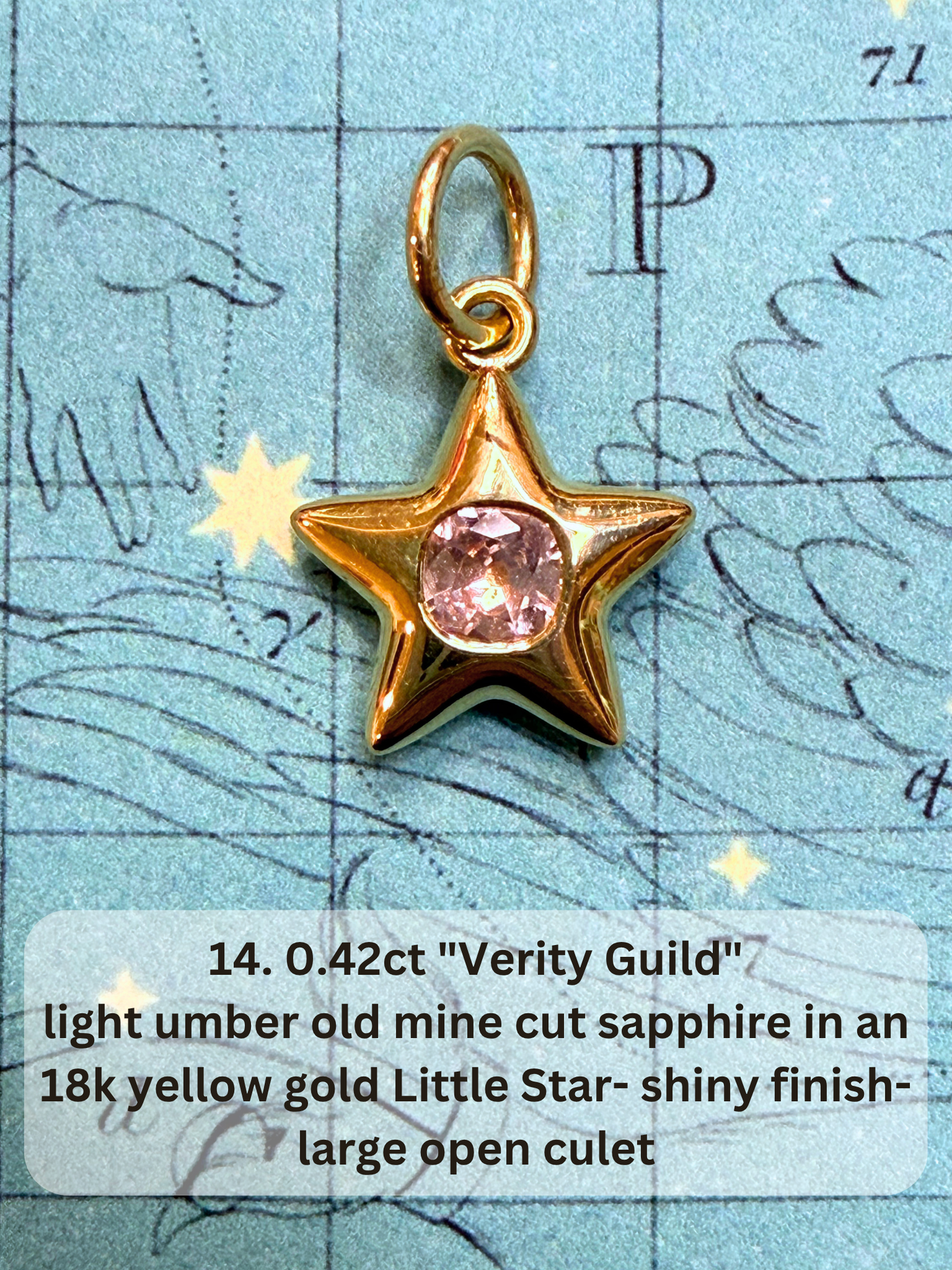 18k Little Star© volume 22 old cut diamond, sapphire, spinel
