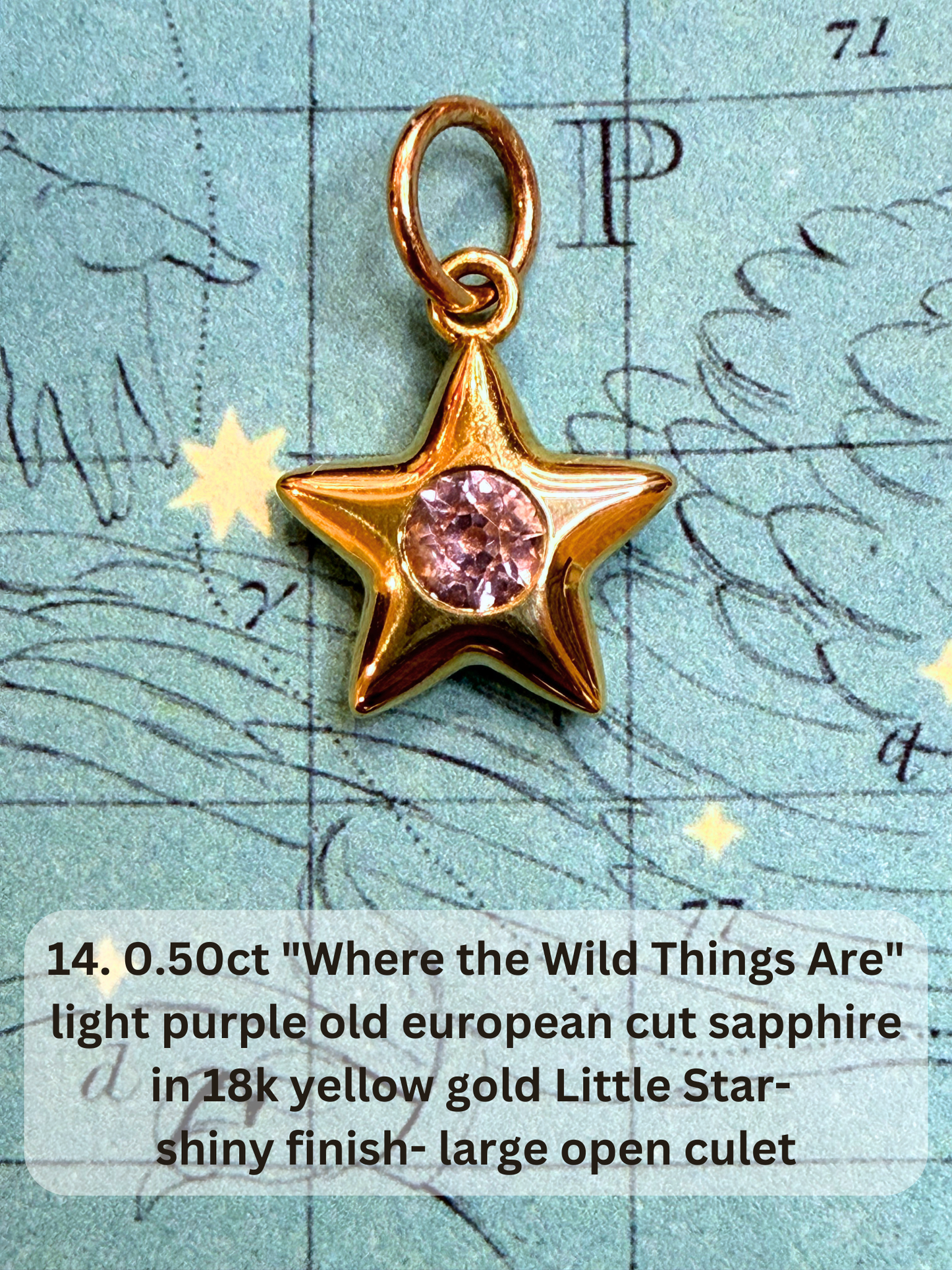 18k Little Star© volume 21 old cut diamond, sapphire, spinel