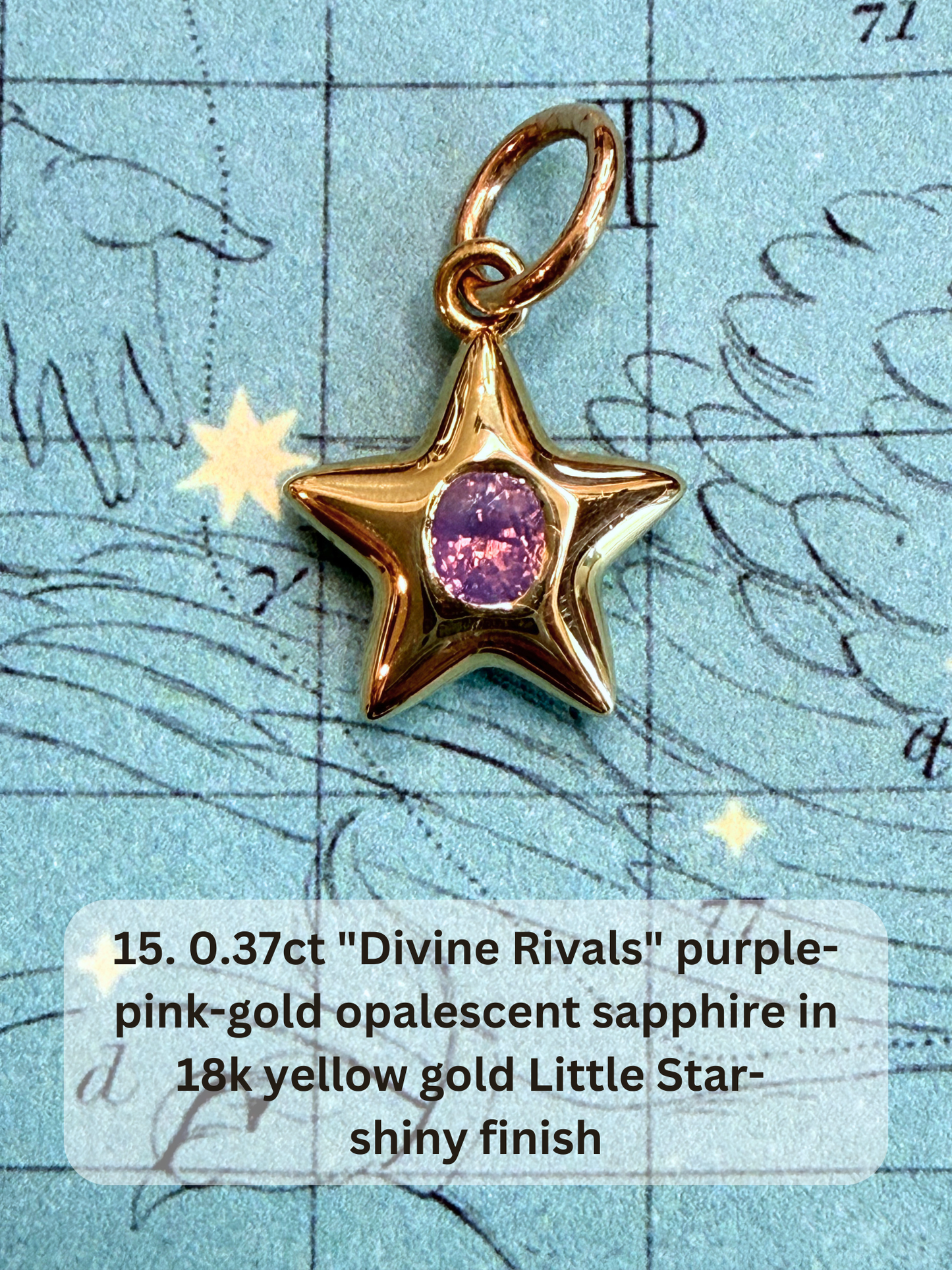 18k Little Star© volume 20 old cut diamond, sapphire, ruby