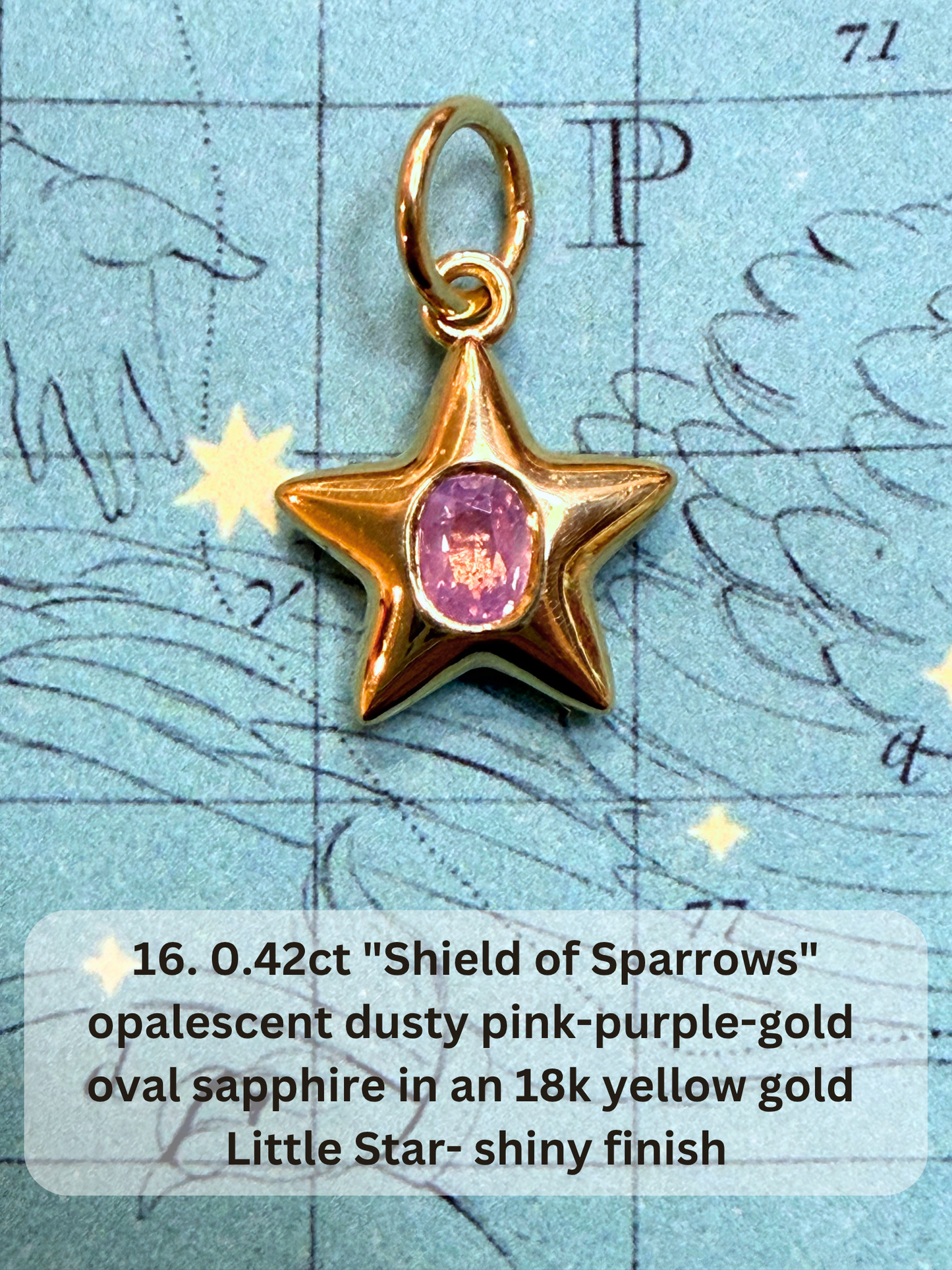 18k Little Star© volume 22 old cut diamond, sapphire, spinel