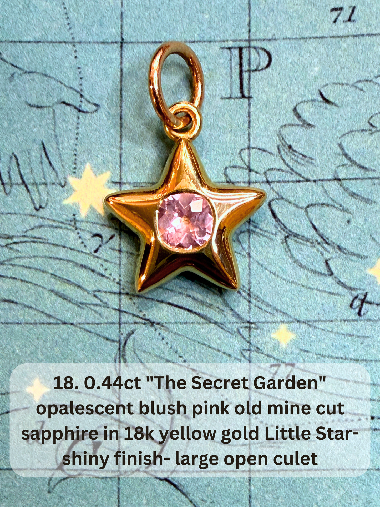 18k Little Star© volume 21 old cut diamond, sapphire, spinel