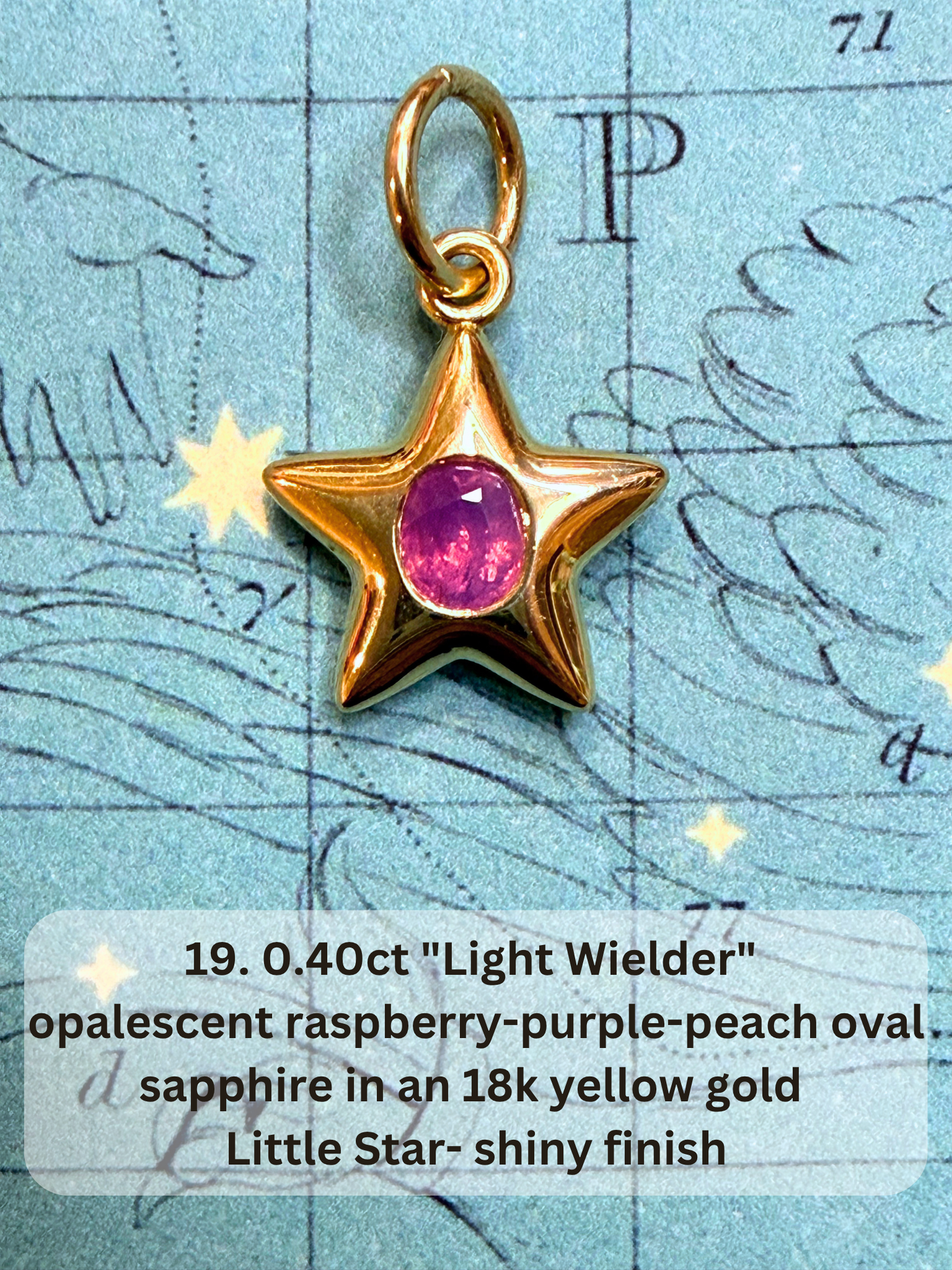 18k Little Star© volume 22 old cut diamond, sapphire, spinel