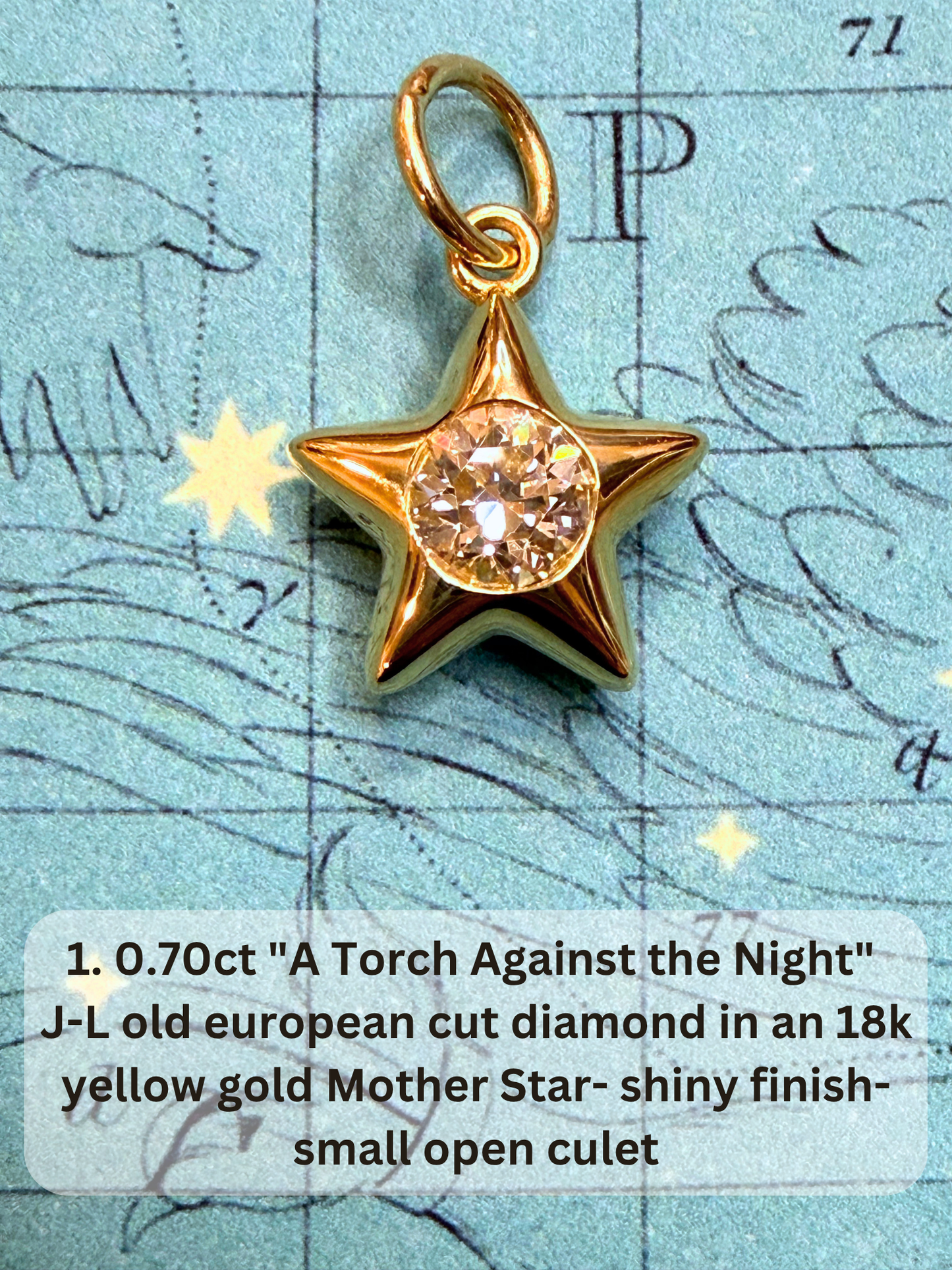 18k Little Star© volume 22 old cut diamond, sapphire, spinel