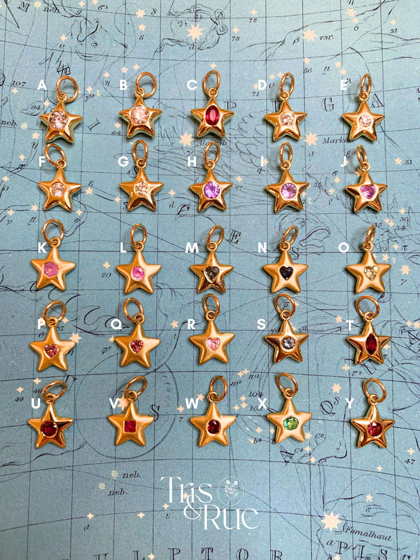 18k Little Star© volume 16 old cut diamonds, Mother Stars, heart edition sapphires, multicolor sapphires, emerald, garnet