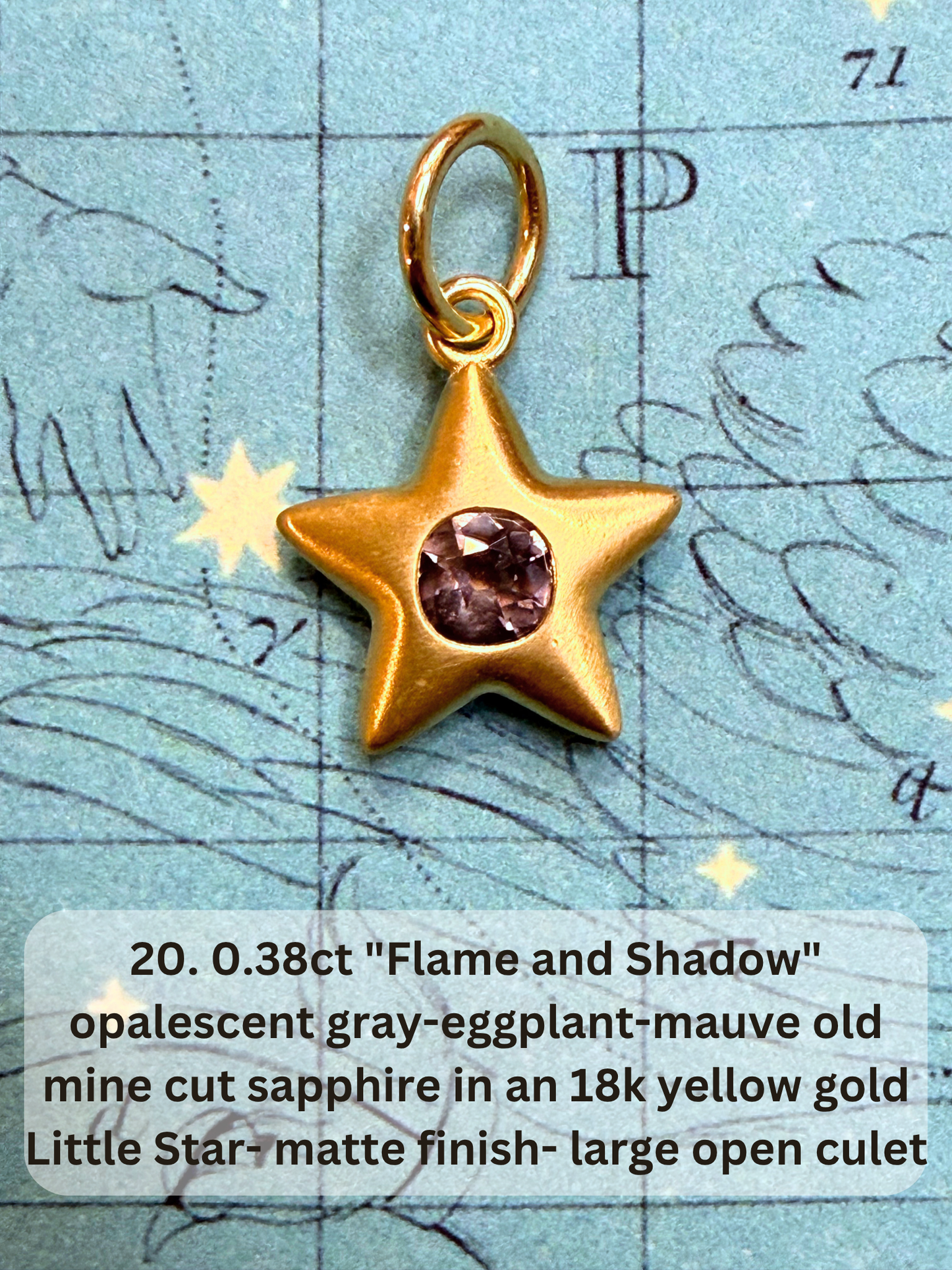 18k Little Star© volume 22 old cut diamond, sapphire, spinel