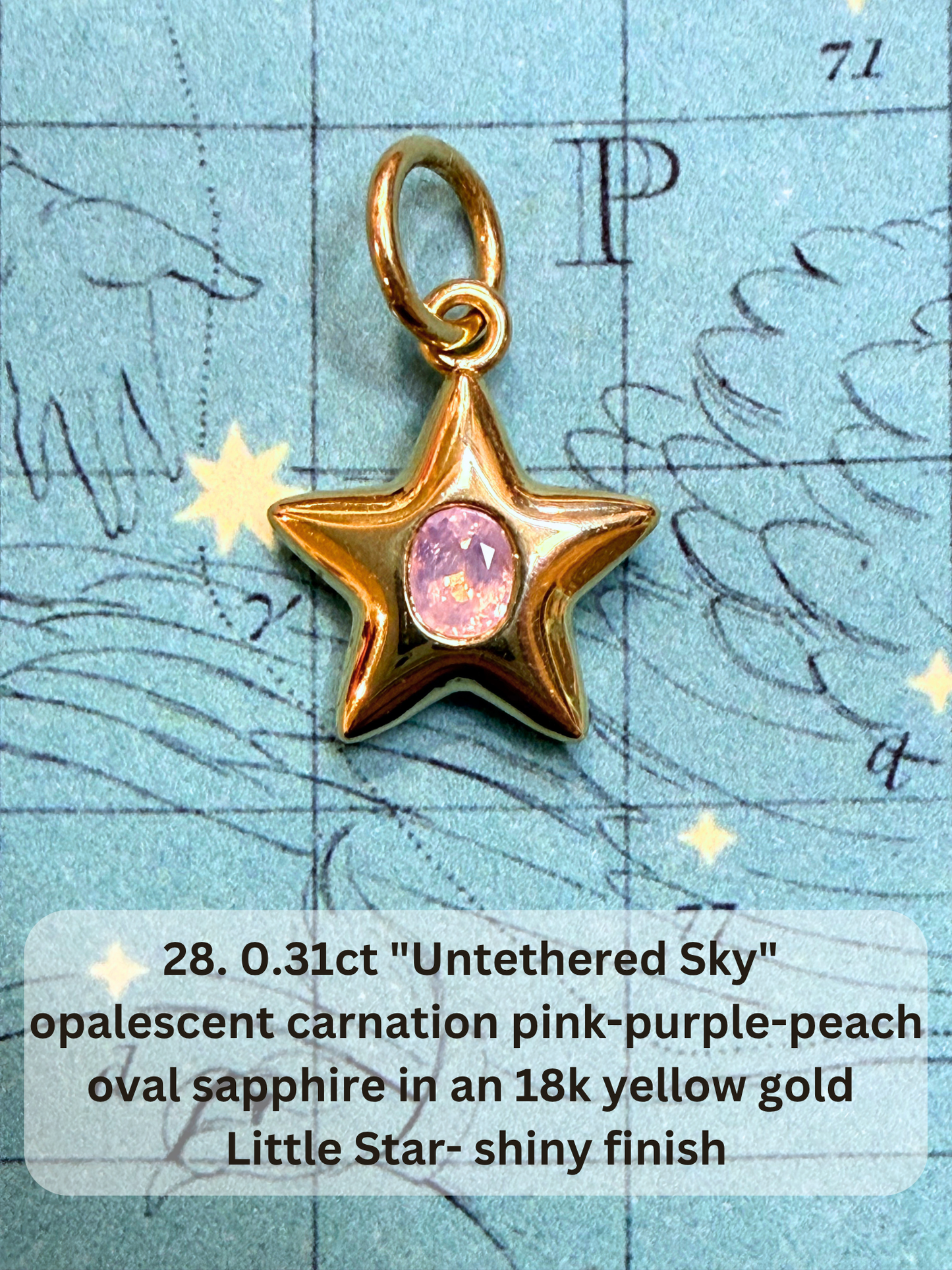 18k Little Star© volume 22 old cut diamond, sapphire, spinel