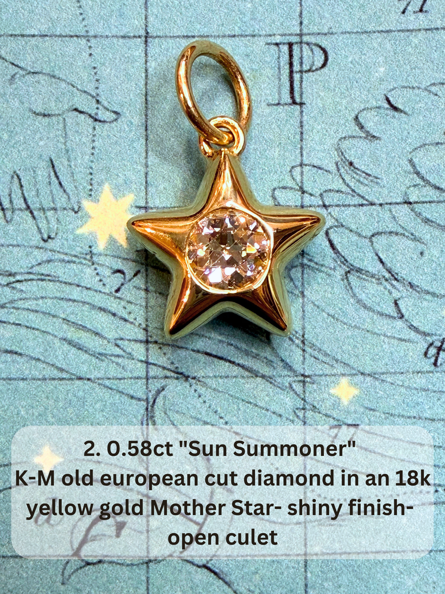 18k Little Star© volume 22 old cut diamond, sapphire, spinel