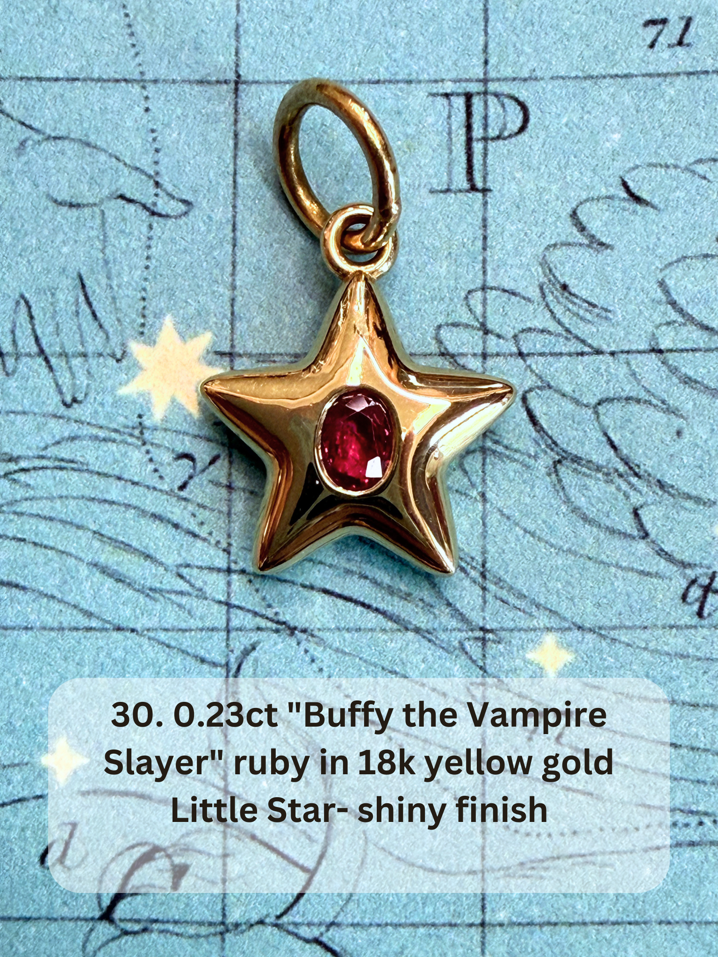 18k Little Star© volume 20 old cut diamond, sapphire, ruby