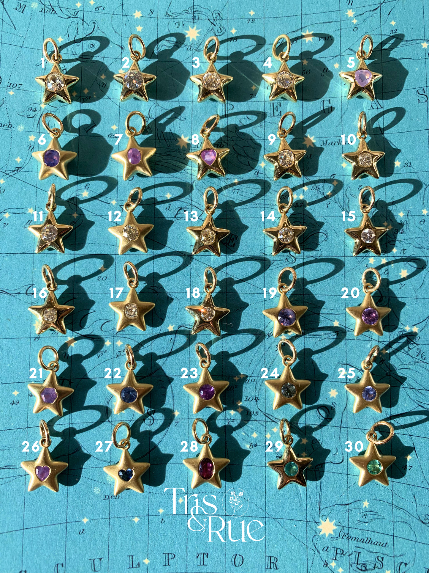 18k Little Star© volume 18 old cut diamonds, multicolor sapphires, emeralds, ruby