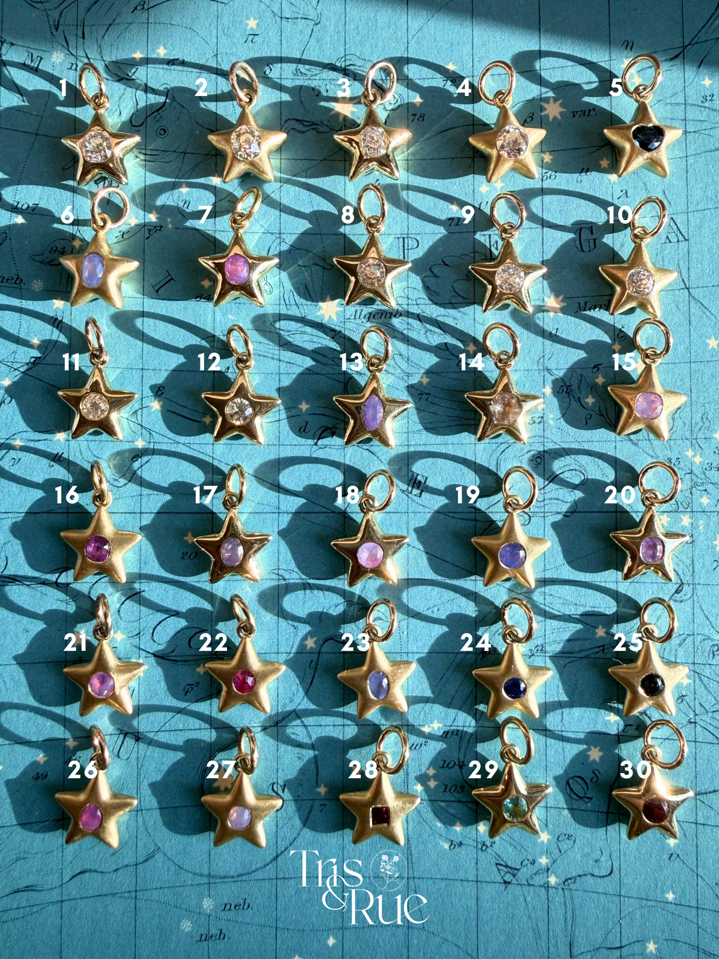18k Little Star© volume 19 old cut diamond, sapphire, emerald, ruby, garnet