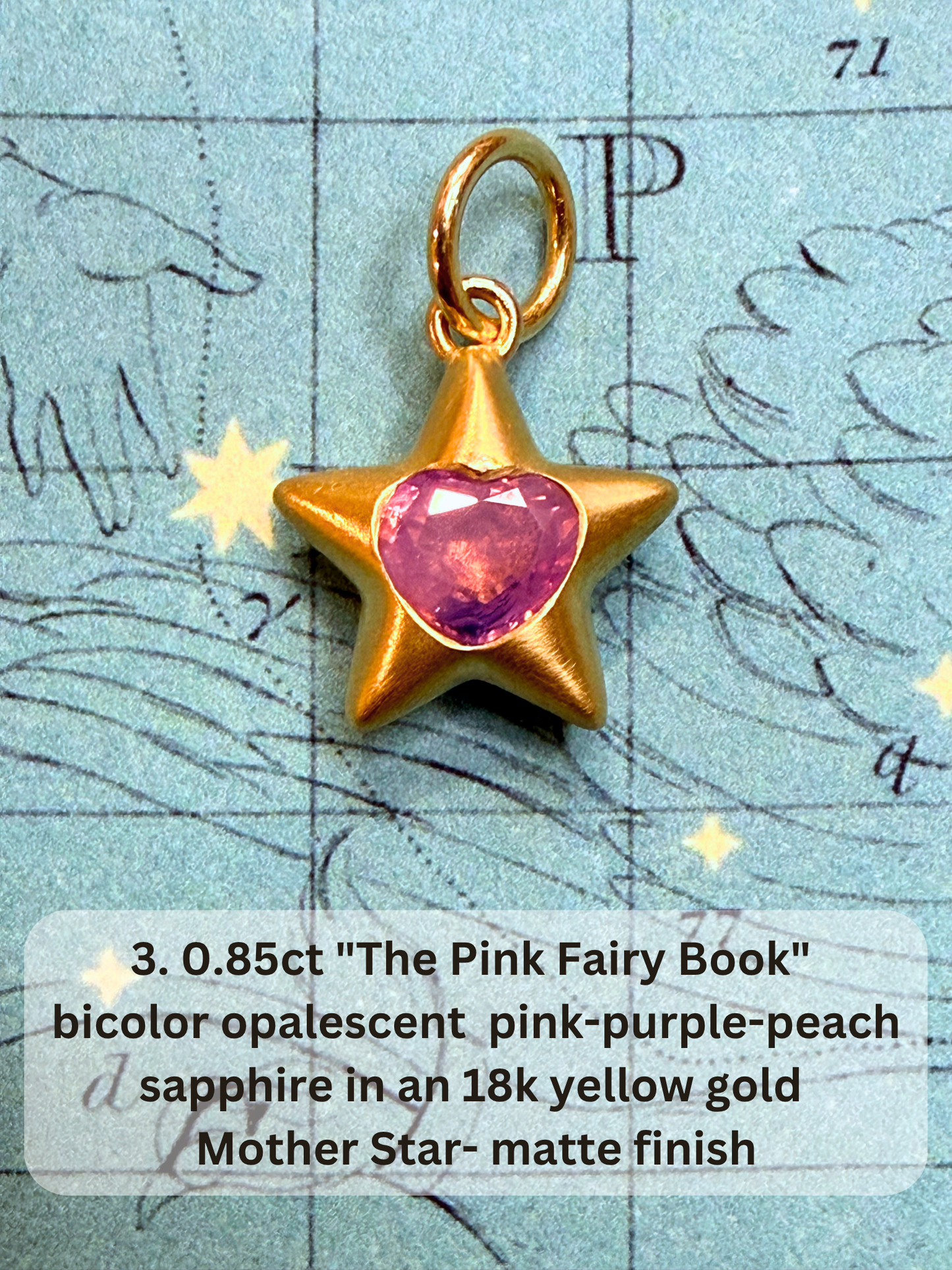 18k Little Star© volume 22 old cut diamond, sapphire, spinel