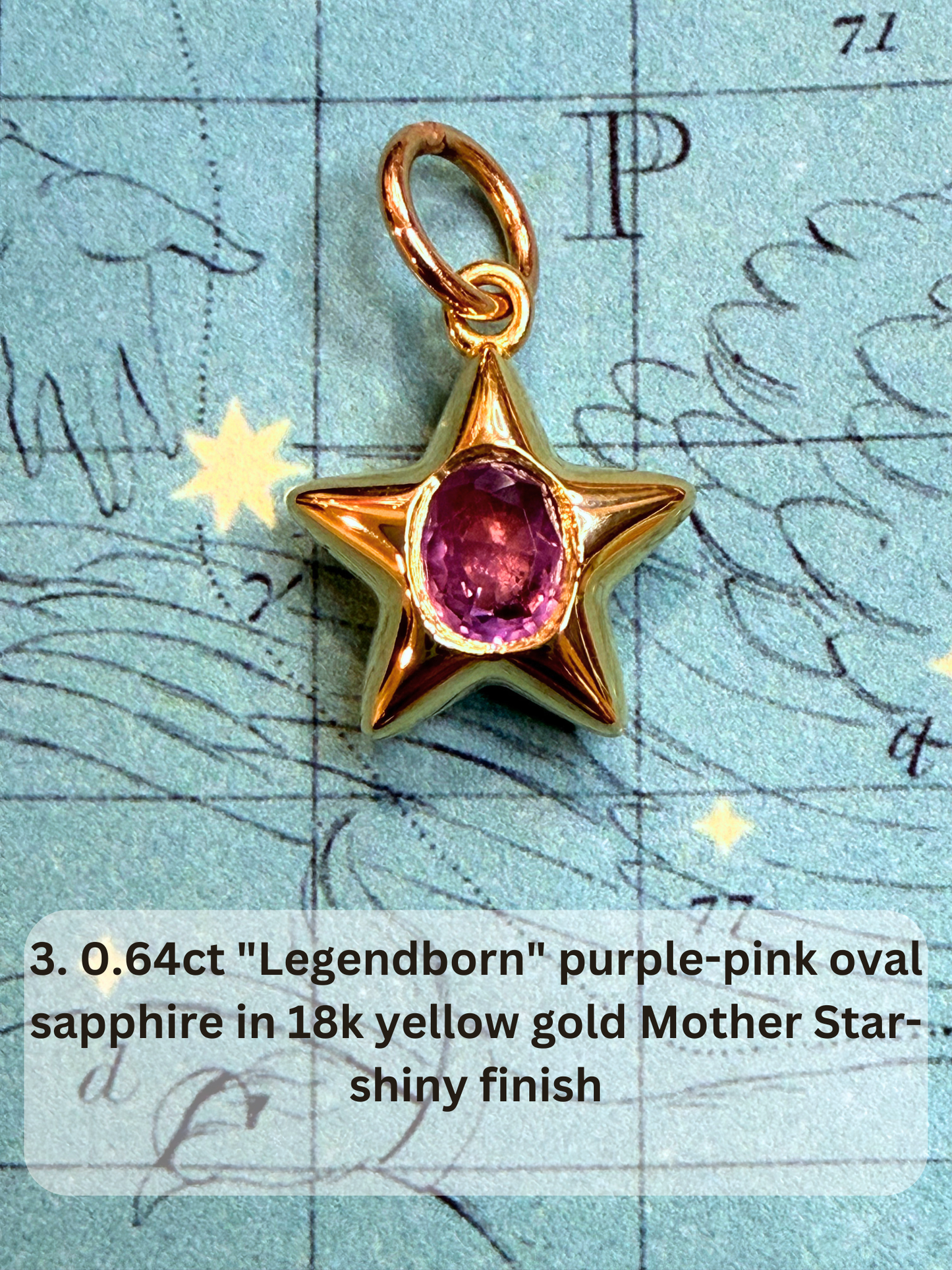18k Little Star© volume 21 old cut diamond, sapphire, spinel