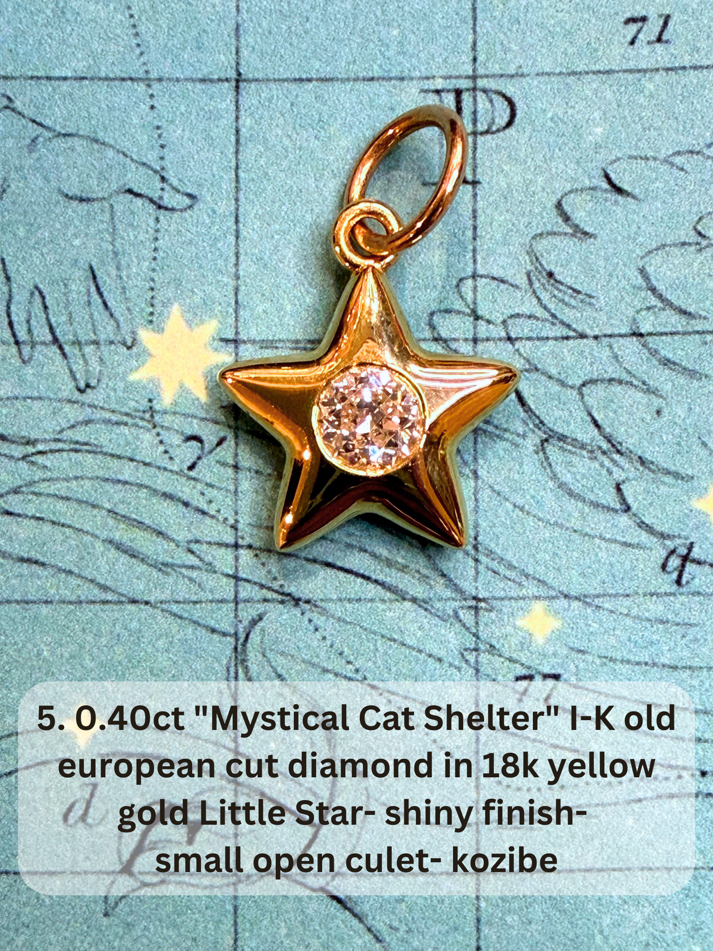 18k Little Star© volume 21 old cut diamond, sapphire, spinel