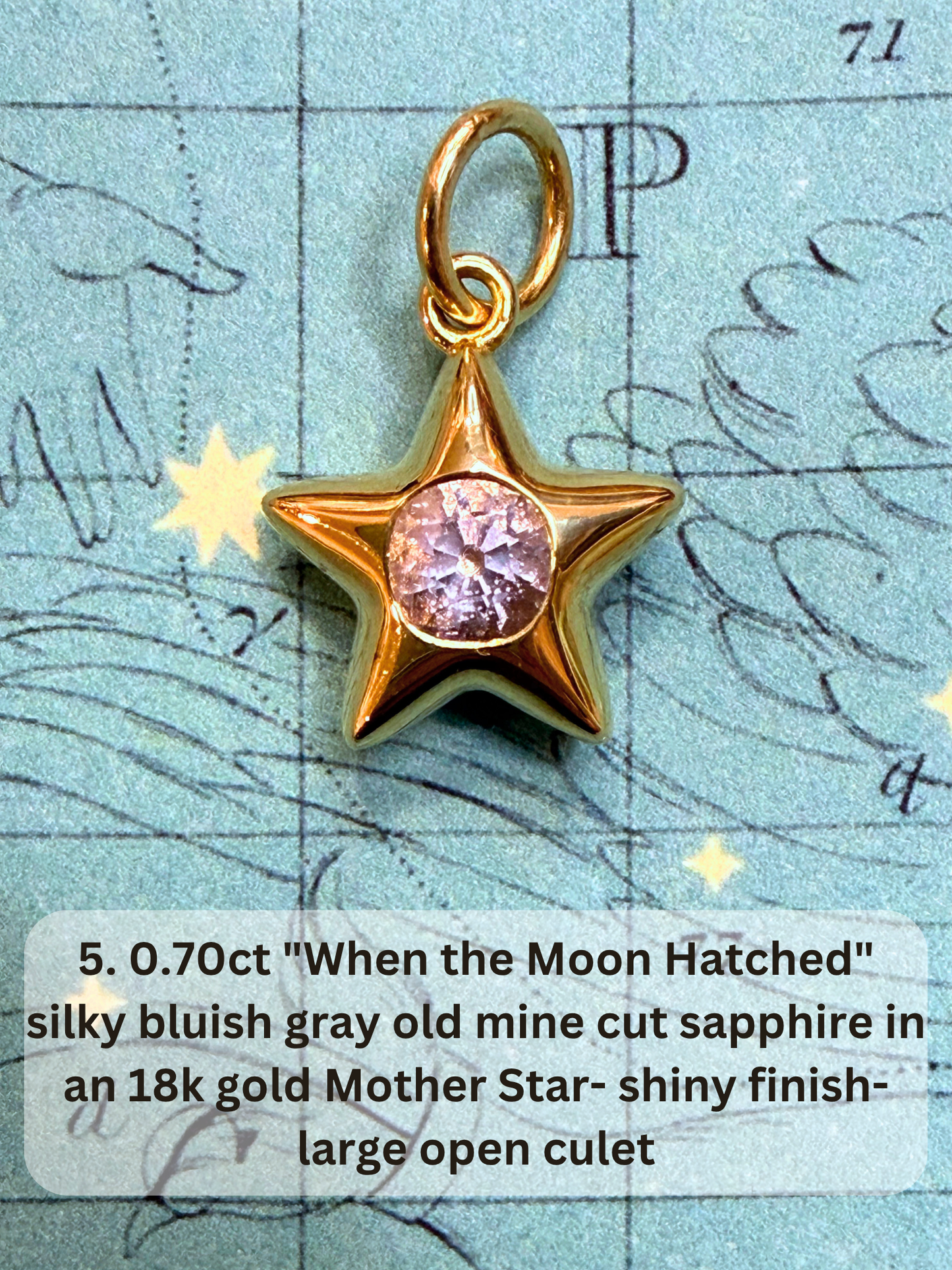 18k Little Star© volume 22 old cut diamond, sapphire, spinel