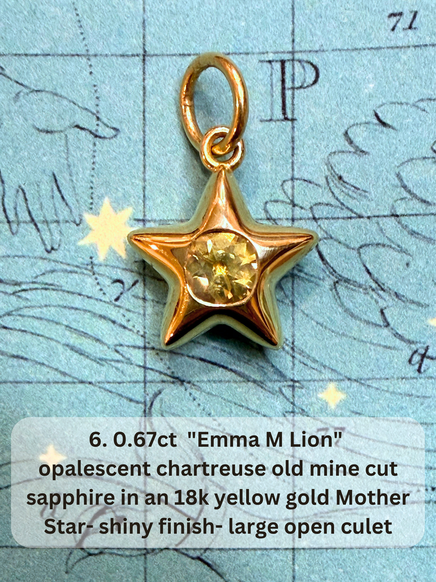 18k Little Star© volume 22 old cut diamond, sapphire, spinel
