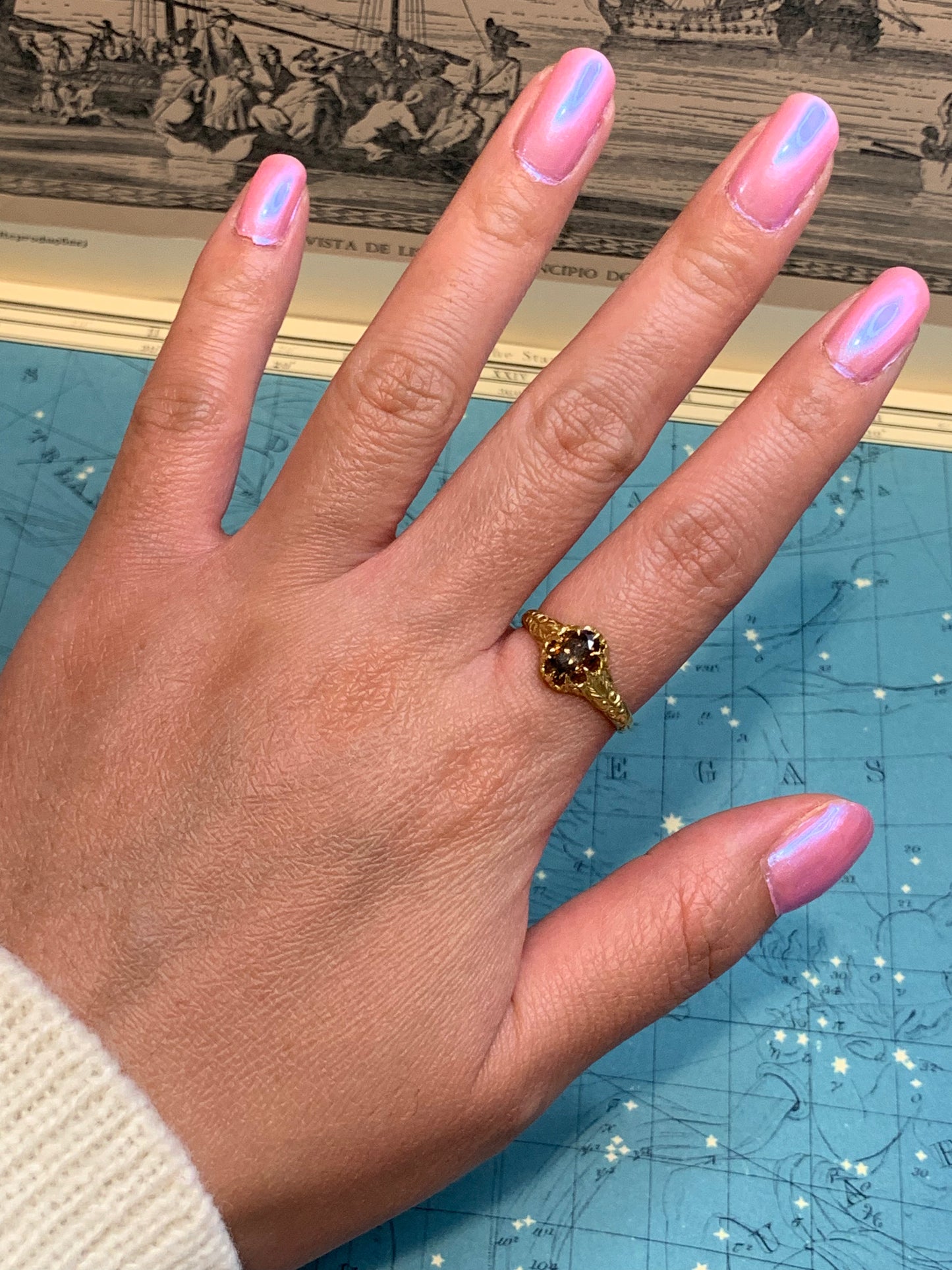 18k "Folklore" natural brown diamond ring in yellow gold (custom made)