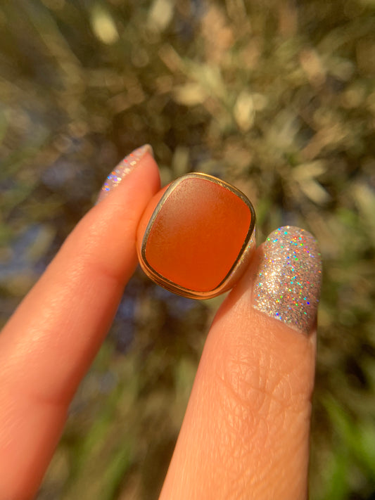 "Sol" 18k yellow gold vintage carnelian signet (vintage, only one available)