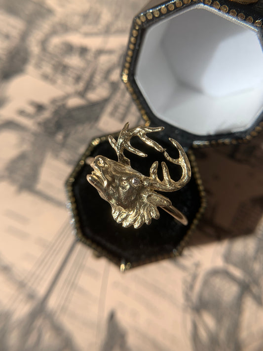 "Patronus" 14k figural stag ring or pendant with diamond (made-to-order)