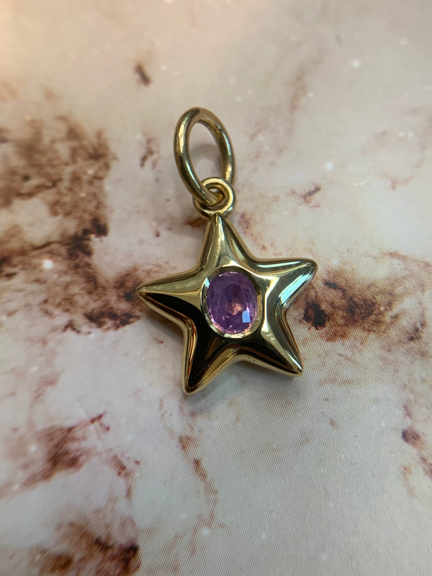 Jacquie M. custom order - 8. 0.35ct "Anne of Green Gables" pink-purple-peach opalescent sapphire in 18k gold Little Star- shiny finish