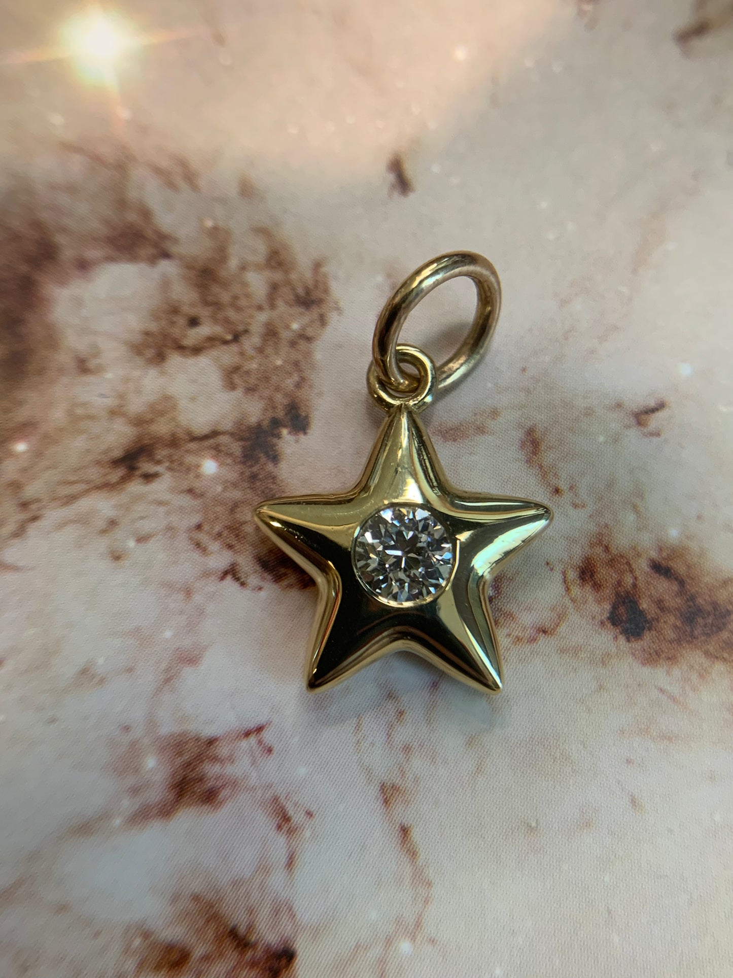 Ariel C. custom order - star 19. 0.29ct "Sunrise on the Reaping" OEC transitional diamond in 18k yellow gold Little Star- shiny finish