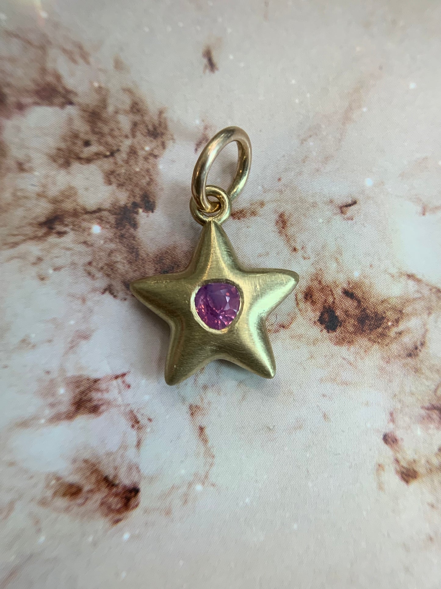 Nanu M. custom order - star 6. 0.25ct "Sugarplum Fairy" pink-peach opalescent sapphire in 18k gold Little Star- matte finish
