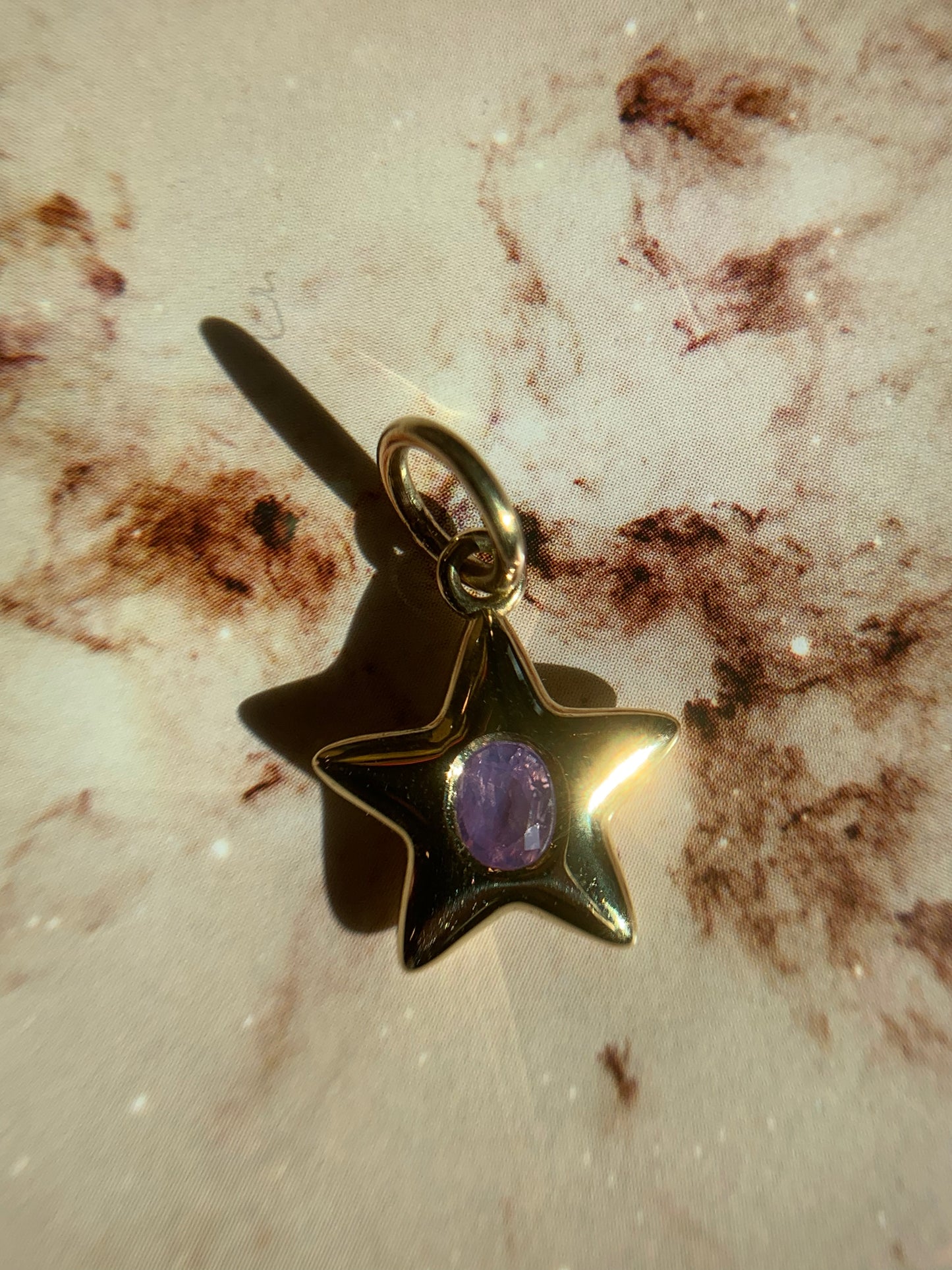 Jacquie M. custom order - 8. 0.35ct "Anne of Green Gables" pink-purple-peach opalescent sapphire in 18k gold Little Star- shiny finish