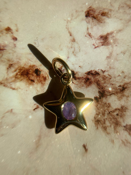 Jacquie M. custom order - 8. 0.35ct "Anne of Green Gables" pink-purple-peach opalescent sapphire in 18k gold Little Star- shiny finish
