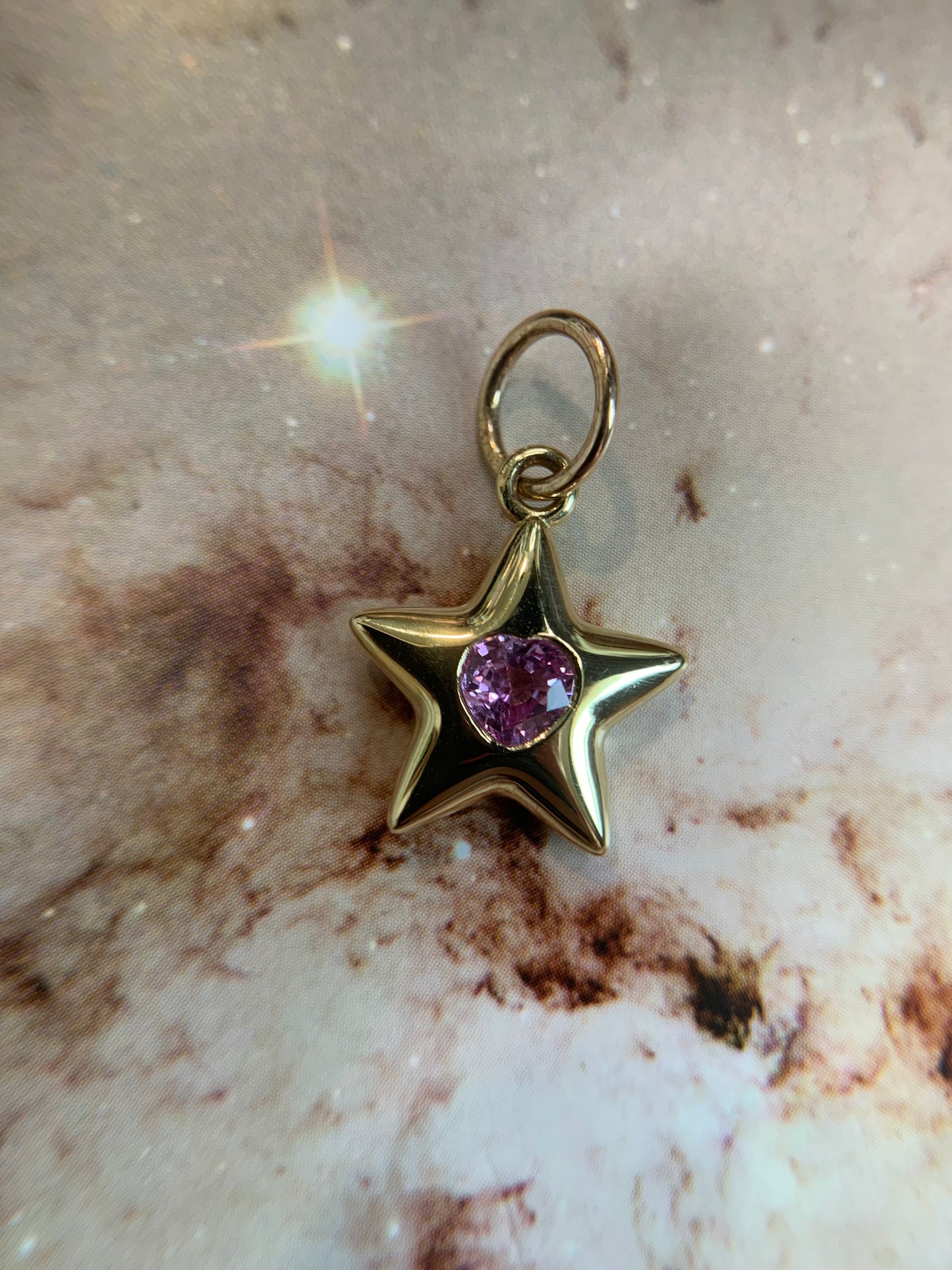 Christine L. custom order - star 20. 0.38ct "Evangeline Fox" pink heart sapphire in 18k yellow gold Little Star- shiny finish