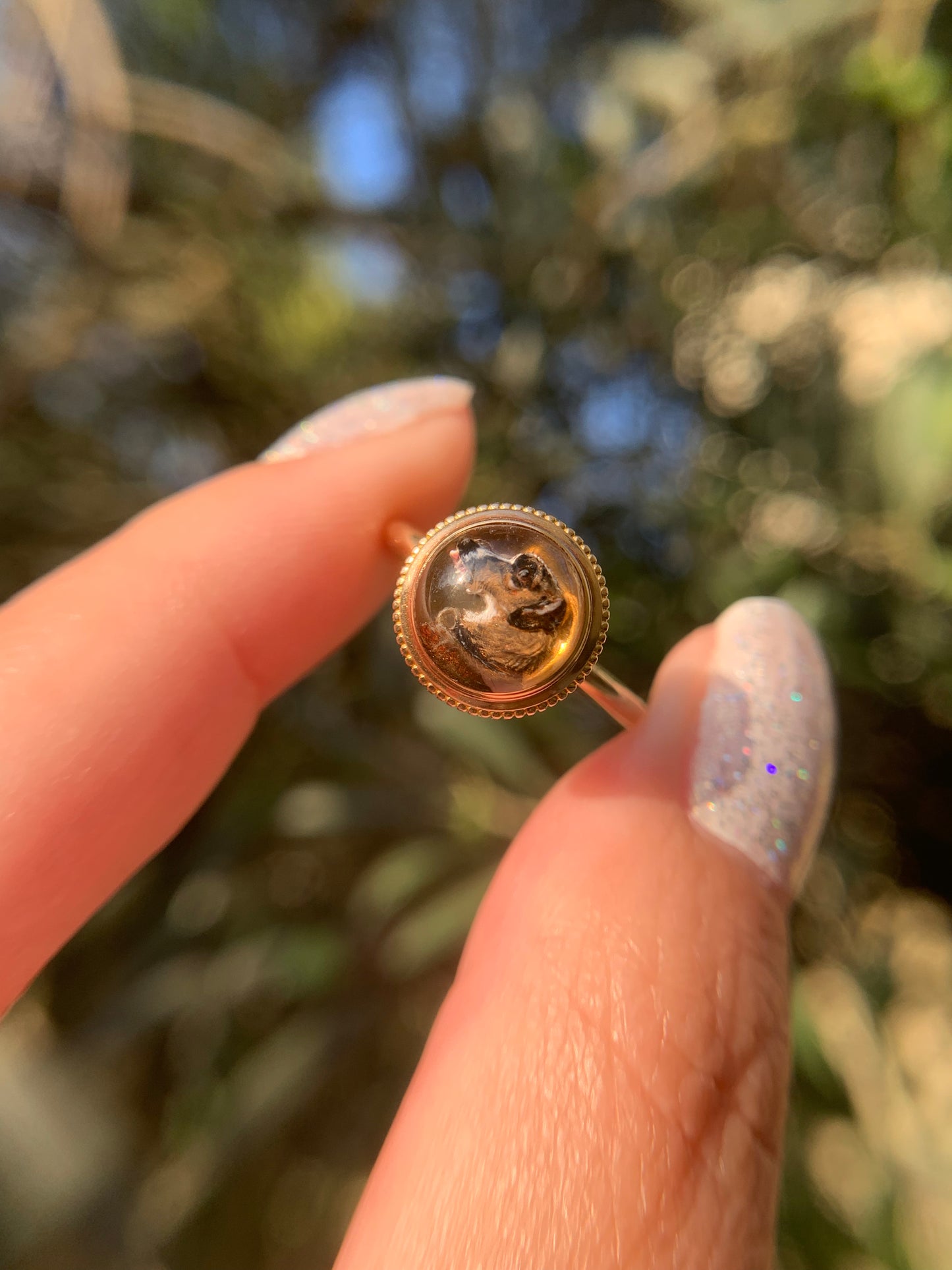 "Woman's best friend" 14k-15k dog reverse intaglio essex crystal ring conversion