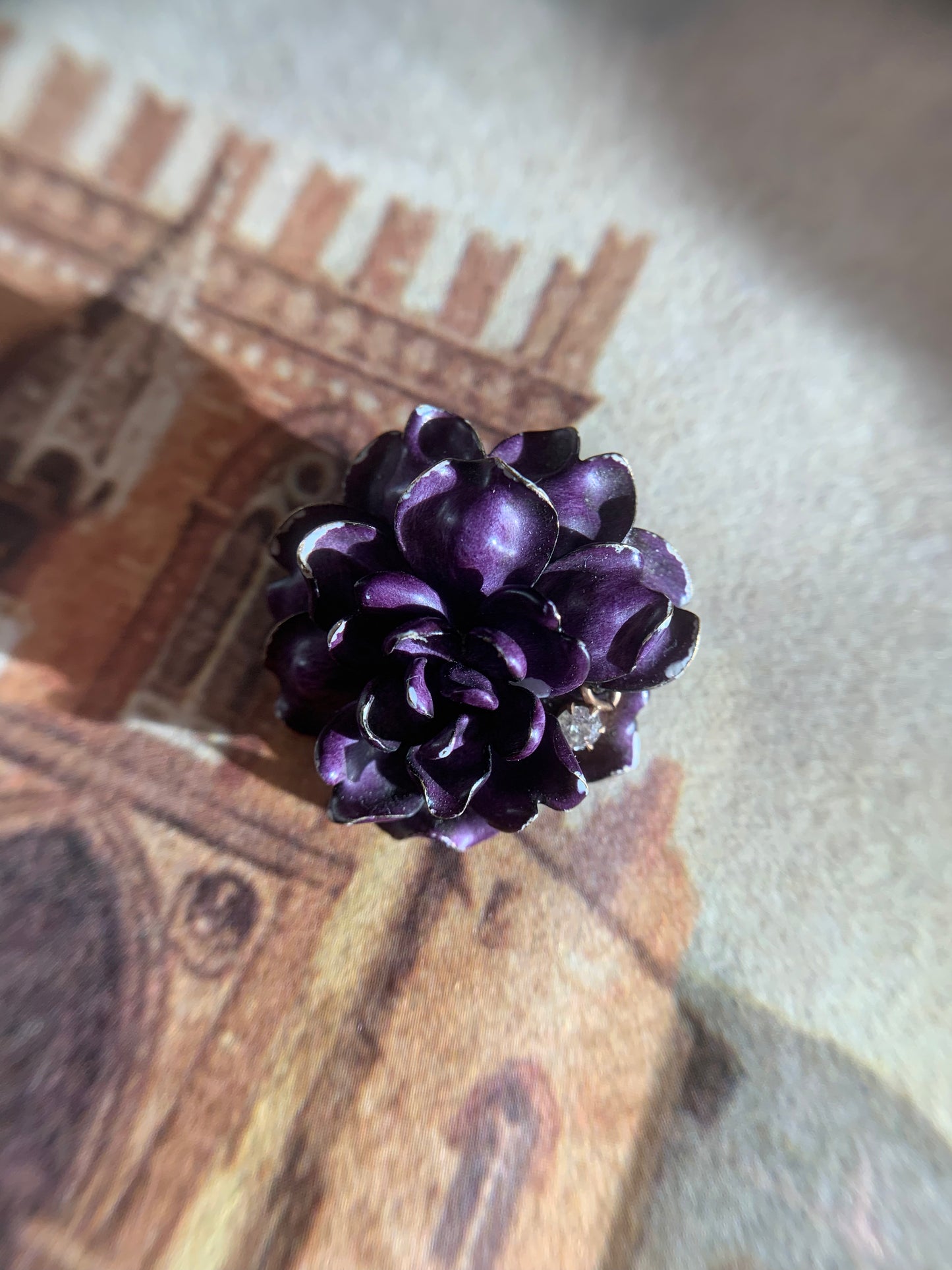 14k "Eternal Love" Art Nouveau enamel figural flower pendant (antique, only one available)